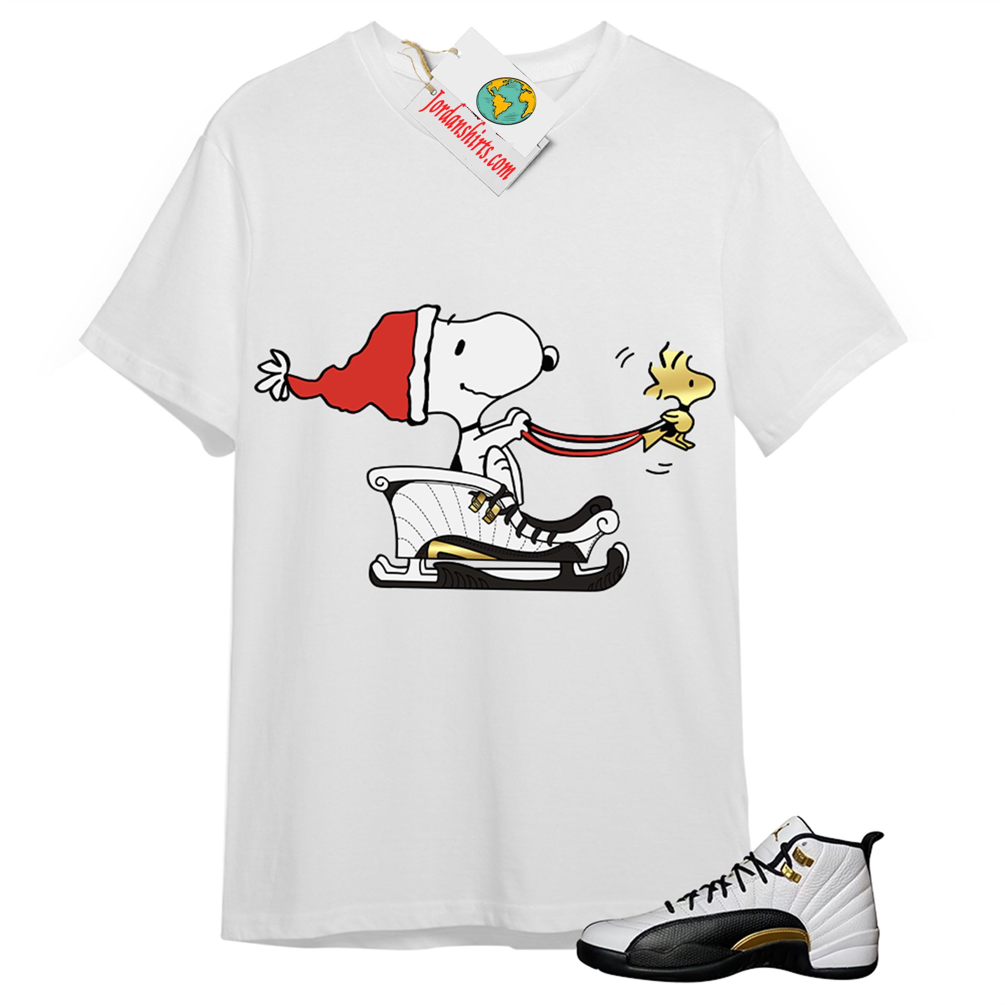 Jordan 12 Shirt, Snoopy Dog Christmas White T-shirt Air Jordan 12 Royalty 12s Plus Size Up To 5xl