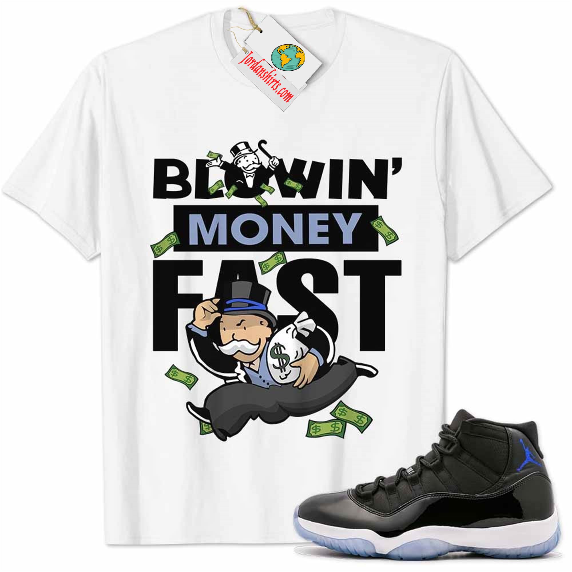 Jordan 11 Shirt, Space Jam 11s Shirt Blowin Money Fast Mr Monopoly White Size Up To 5xl