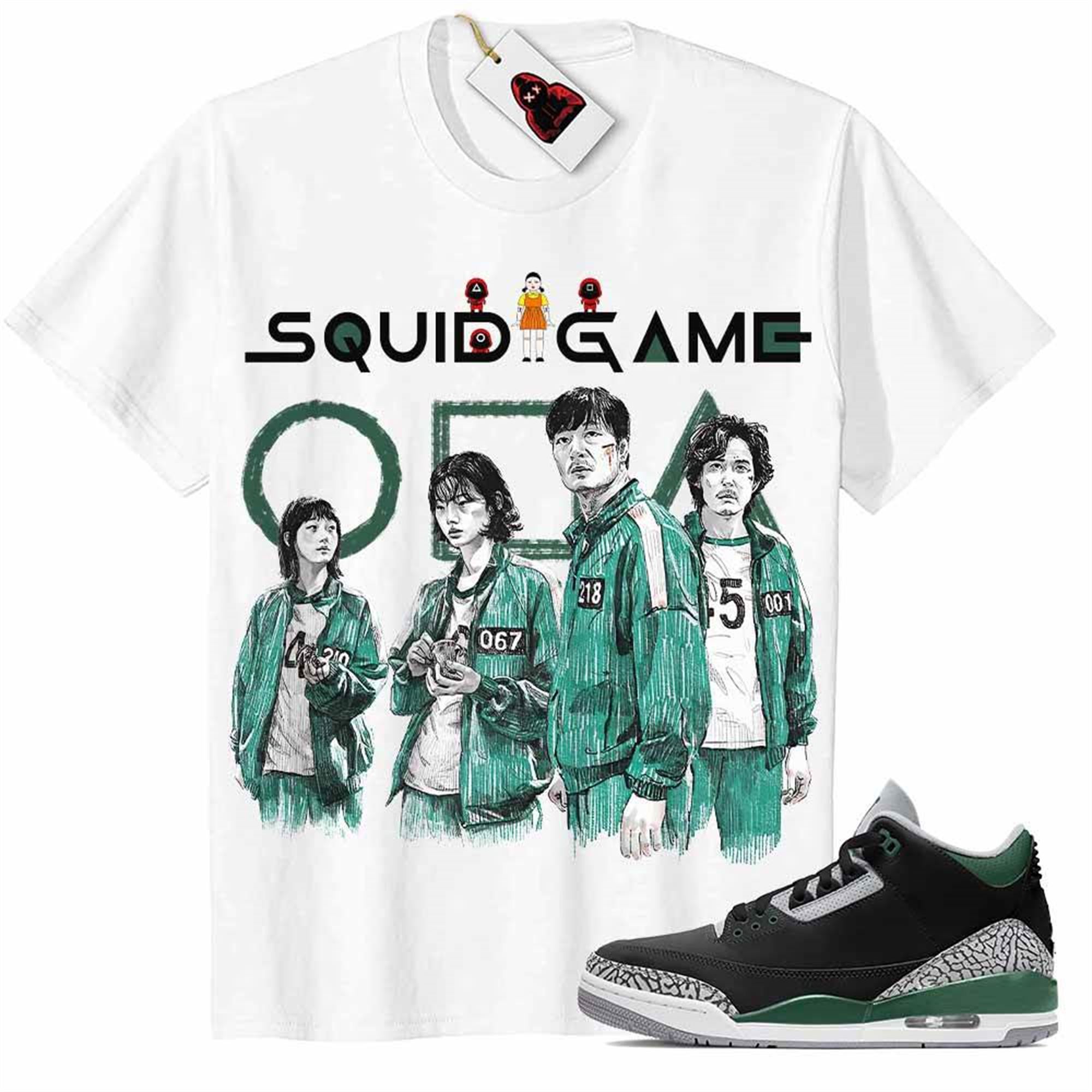 Jordan 3 Shirt, Squid Game White Air Jordan 3 Pine Green 3s Full Size Up To 5xl