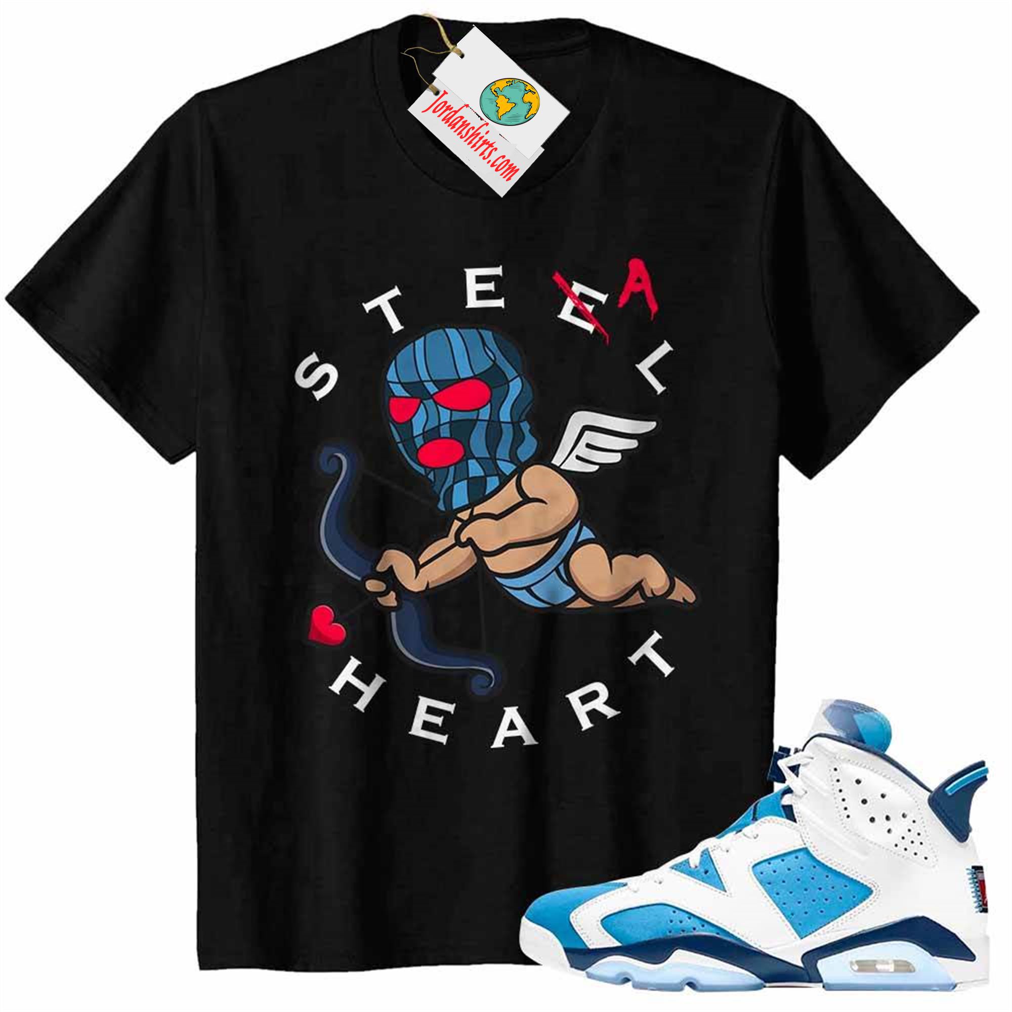 Jordan 6 Shirt, Steel Steal Heart Cupid Gangster Angel Ski Mask Black Air Jordan 6 Unc 6s Plus Size Up To 5xl