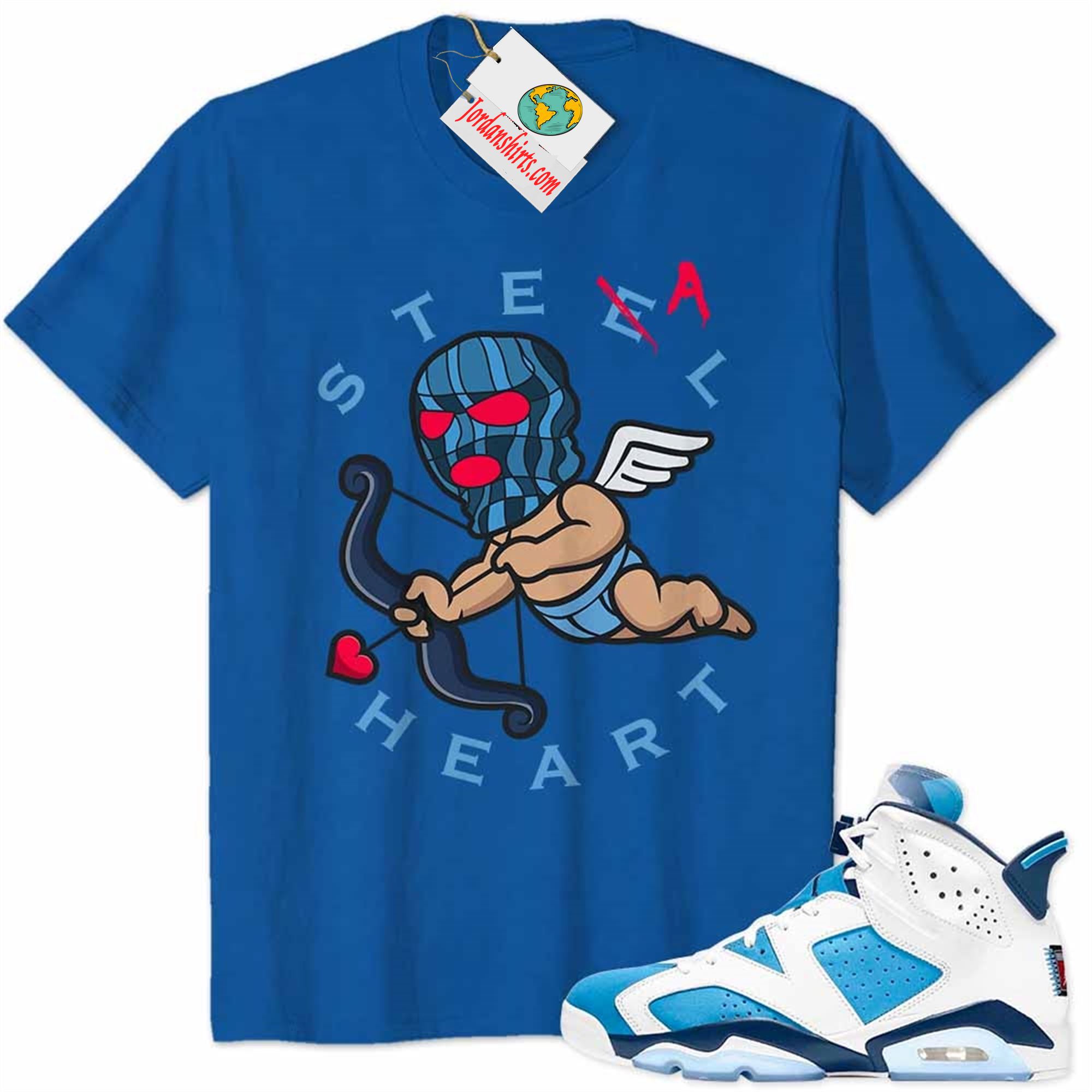 Jordan 6 Shirt, Steel Steal Heart Cupid Gangster Angel Ski Mask Blue Air Jordan 6 Unc 6s Size Up To 5xl