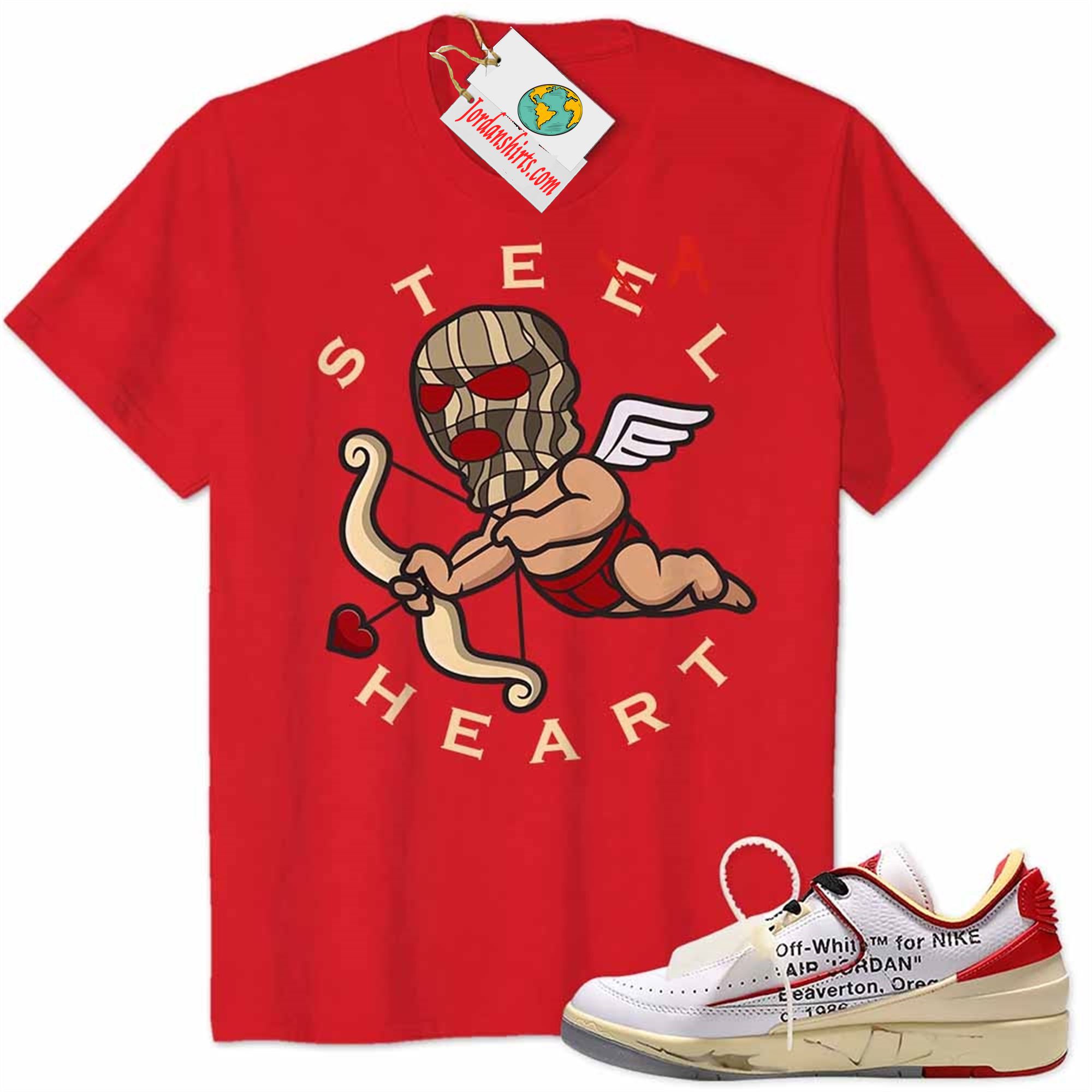 Jordan 2 Shirt, Steel Steal Heart Cupid Gangster Angel Ski Mask Red Air Jordan 2 Low White Red Off-white 2s Size Up To 5xl