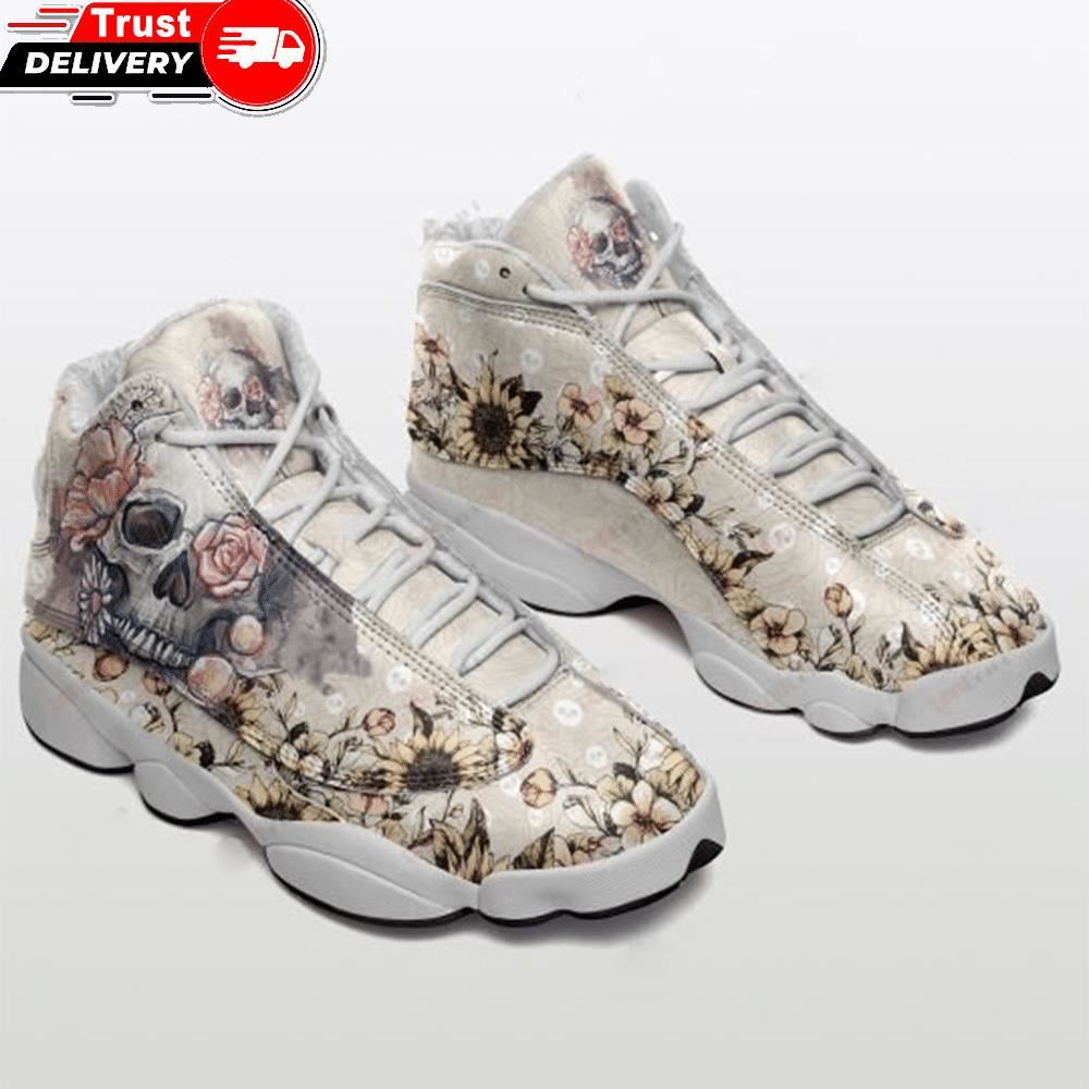 Jordan 13 Sneaker, Sugar Skull Flower Floral 13 Sneakers Xiii Shoes