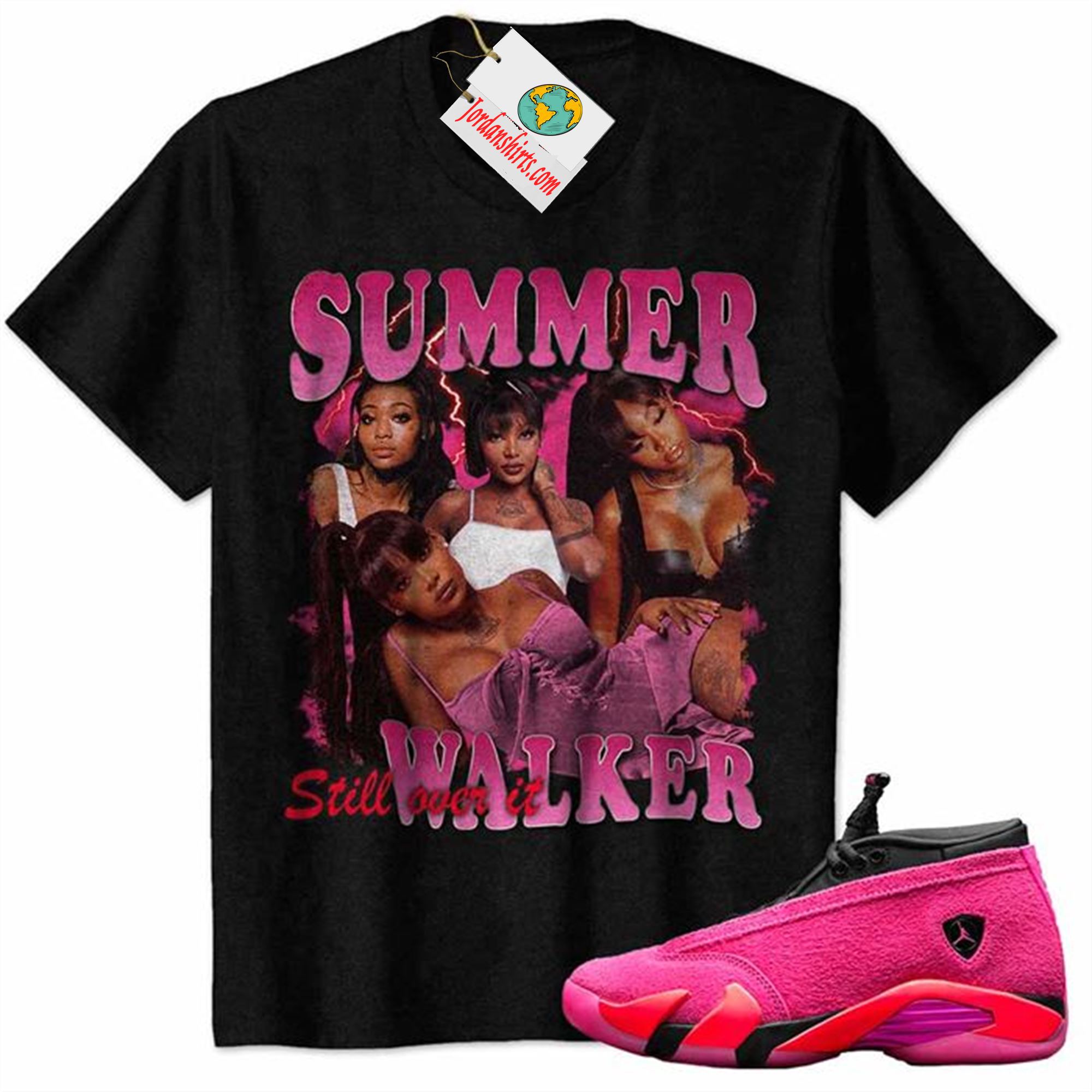 Jordan 14 Shirt, Summer Walker Vintage 90s Black Air Jordan 14 Wmns Shocking Pink 14s Size Up To 5xl