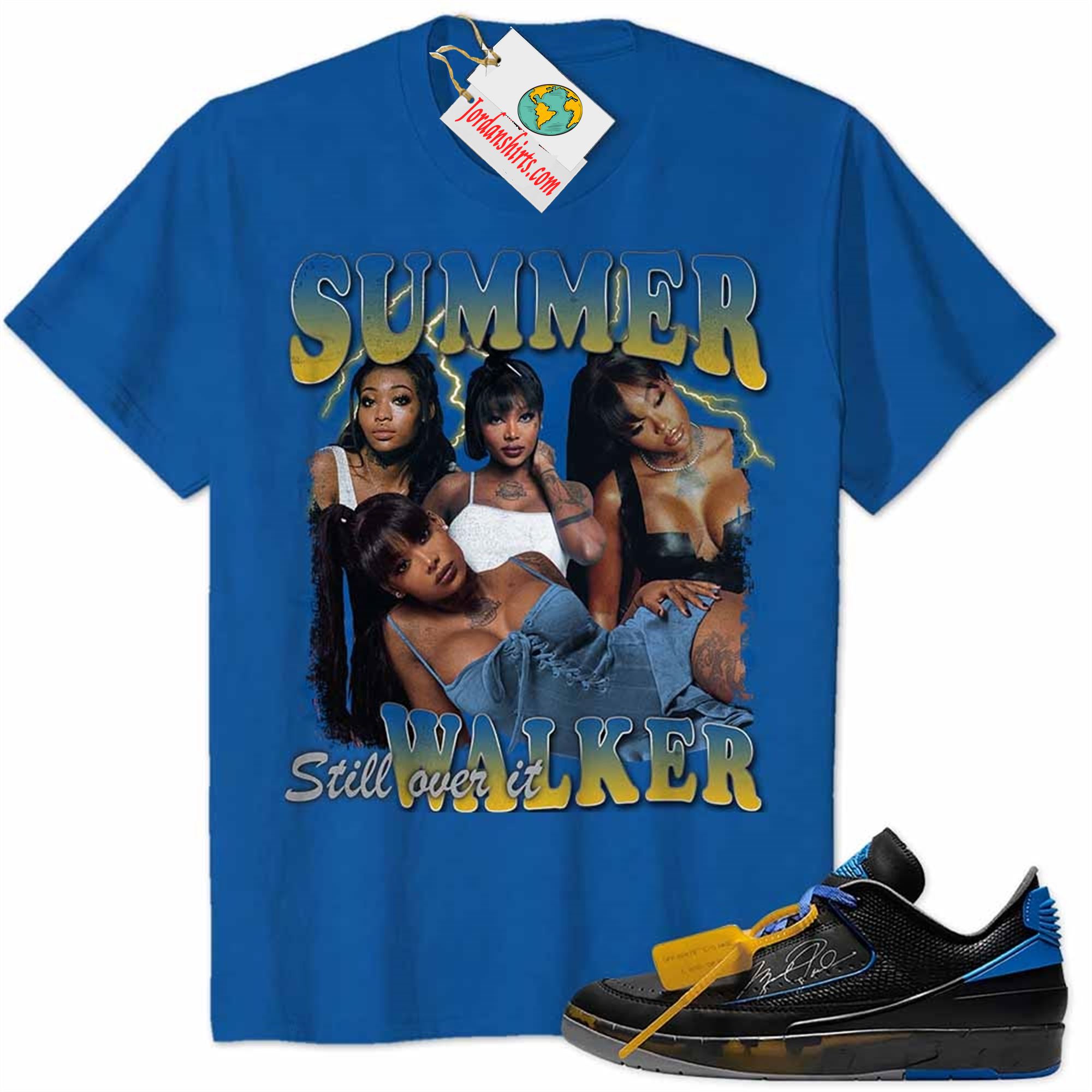 Jordan 2 Shirt, Summer Walker Vintage 90s Blue Air Jordan 2 Low X Off-white Black And Varsity Royal 2s Full Size Up To 5xl
