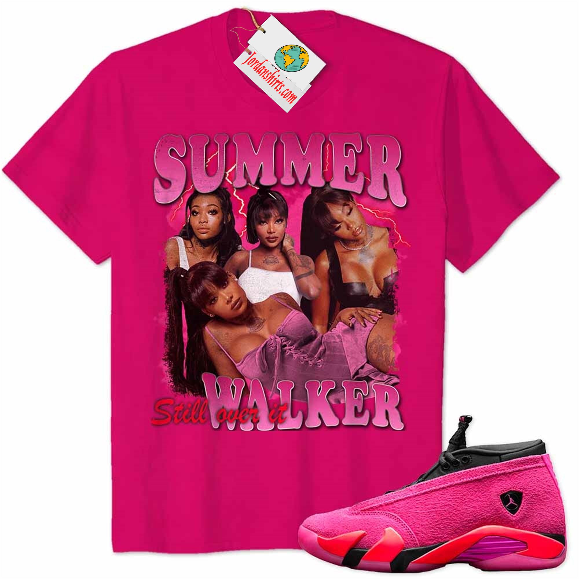 Jordan 14 Shirt, Summer Walker Vintage 90s Heliconia Air Jordan 14 Wmns Shocking Pink 14s Size Up To 5xl