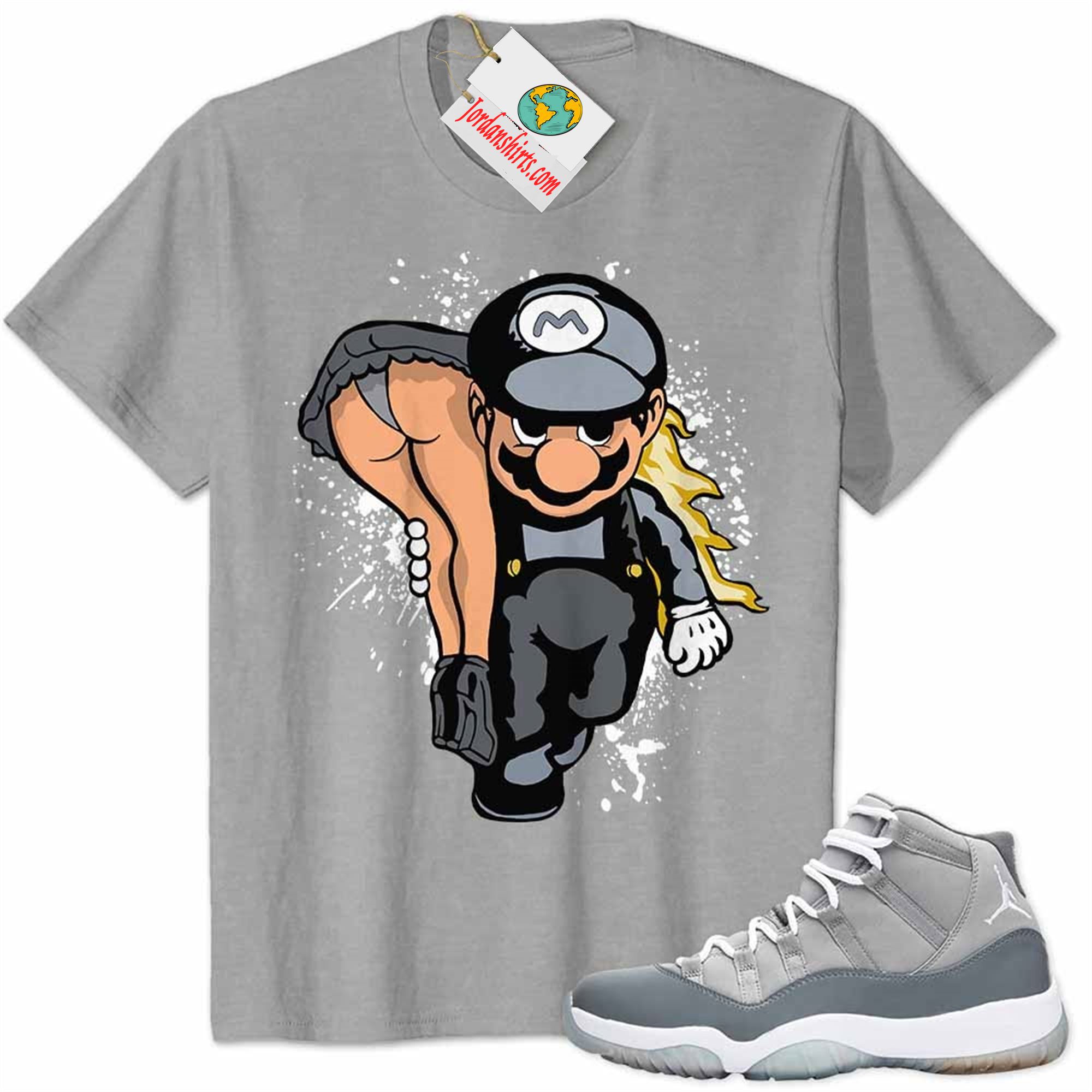 Jordan 11 Shirt, Super Mario Catch Big Butt Peach Grey Air Jordan 11 Cool Grey 11s Plus Size Up To 5xl
