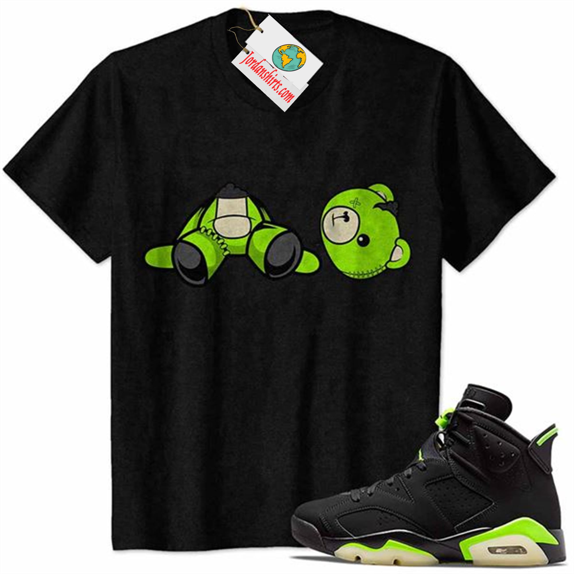 Jordan 6 Shirt, Teddy Angel Black Air Jordan 6 Electric Green 6s Full Size Up To 5xl