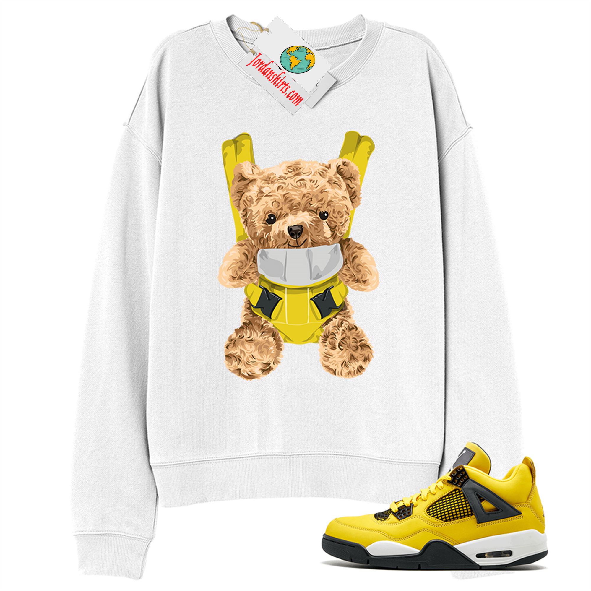 Jordan 4 Sweatshirt, Teddy Bear Bag White Sweatshirt Air Jordan 4 Tour Yellow Lightning 4s Size Up To 5xl