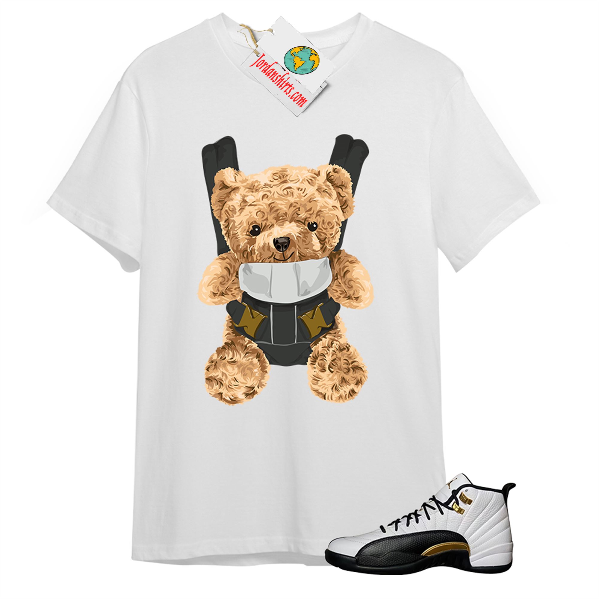 Jordan 12 Shirt, Teddy Bear Bag White T-shirt Air Jordan 12 Royalty 12s Plus Size Up To 5xl