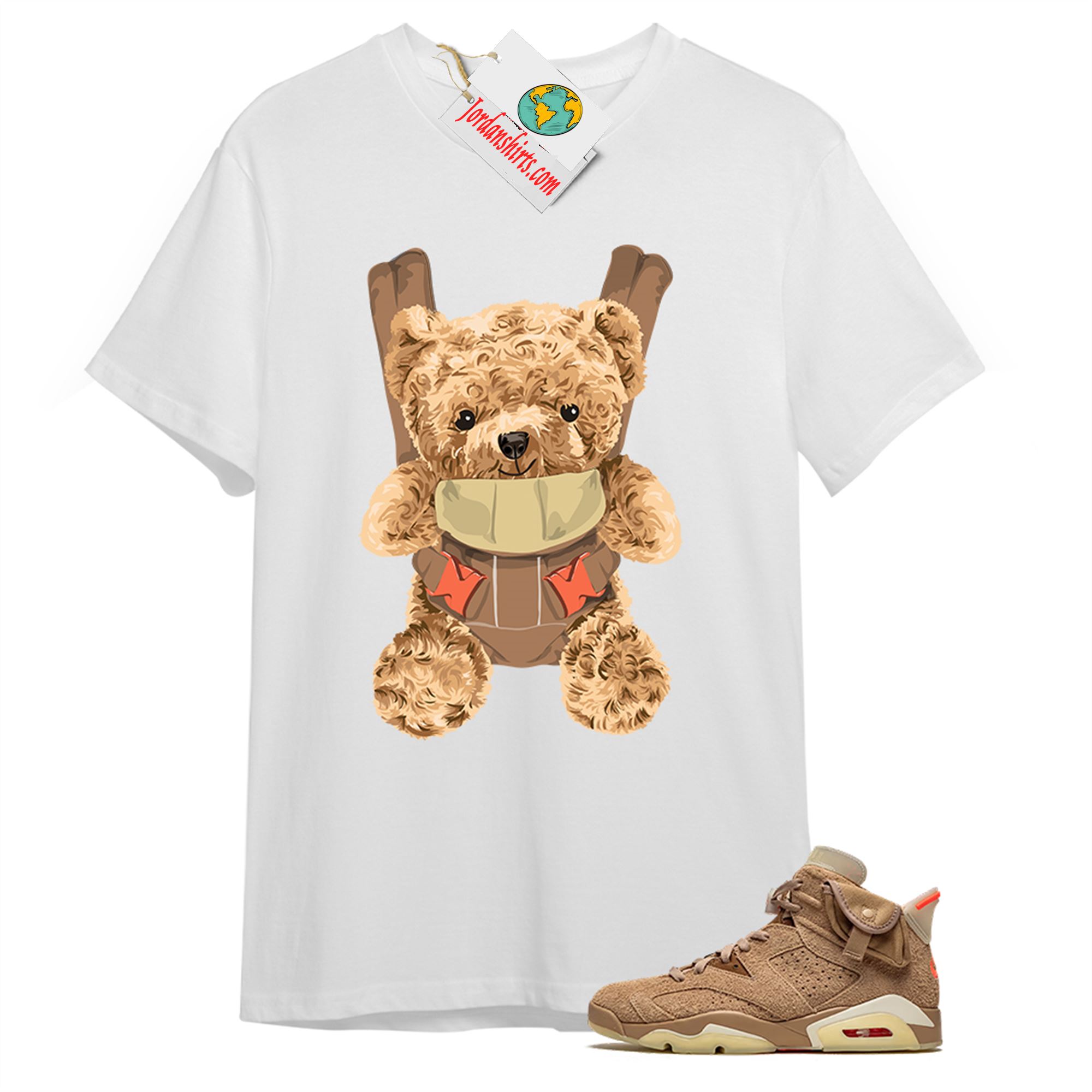 Jordan 6 Shirt, Teddy Bear Bag White T-shirt Air Jordan 6 Travis Scott 6s Plus Size Up To 5xl