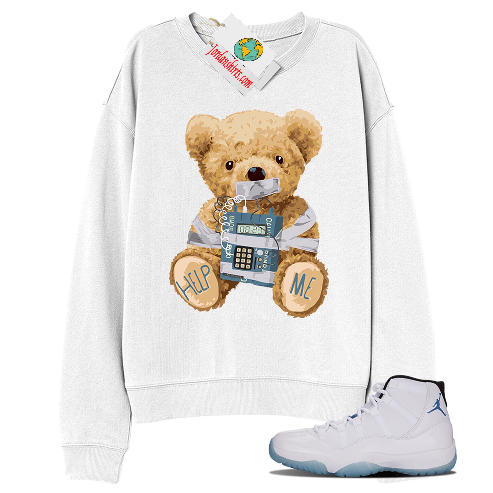 Jordan 11 Sweatshirt, Teddy Bear Bomb White Sweatshirt Air Jordan 11 Legend Blue 11s Full Size Up To 5xl