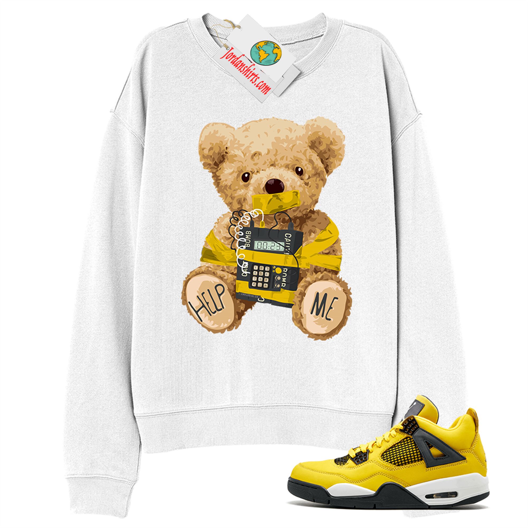 Jordan 4 Sweatshirt, Teddy Bear Bomb White Sweatshirt Air Jordan 4 Tour Yellow Lightning 4s Plus Size Up To 5xl