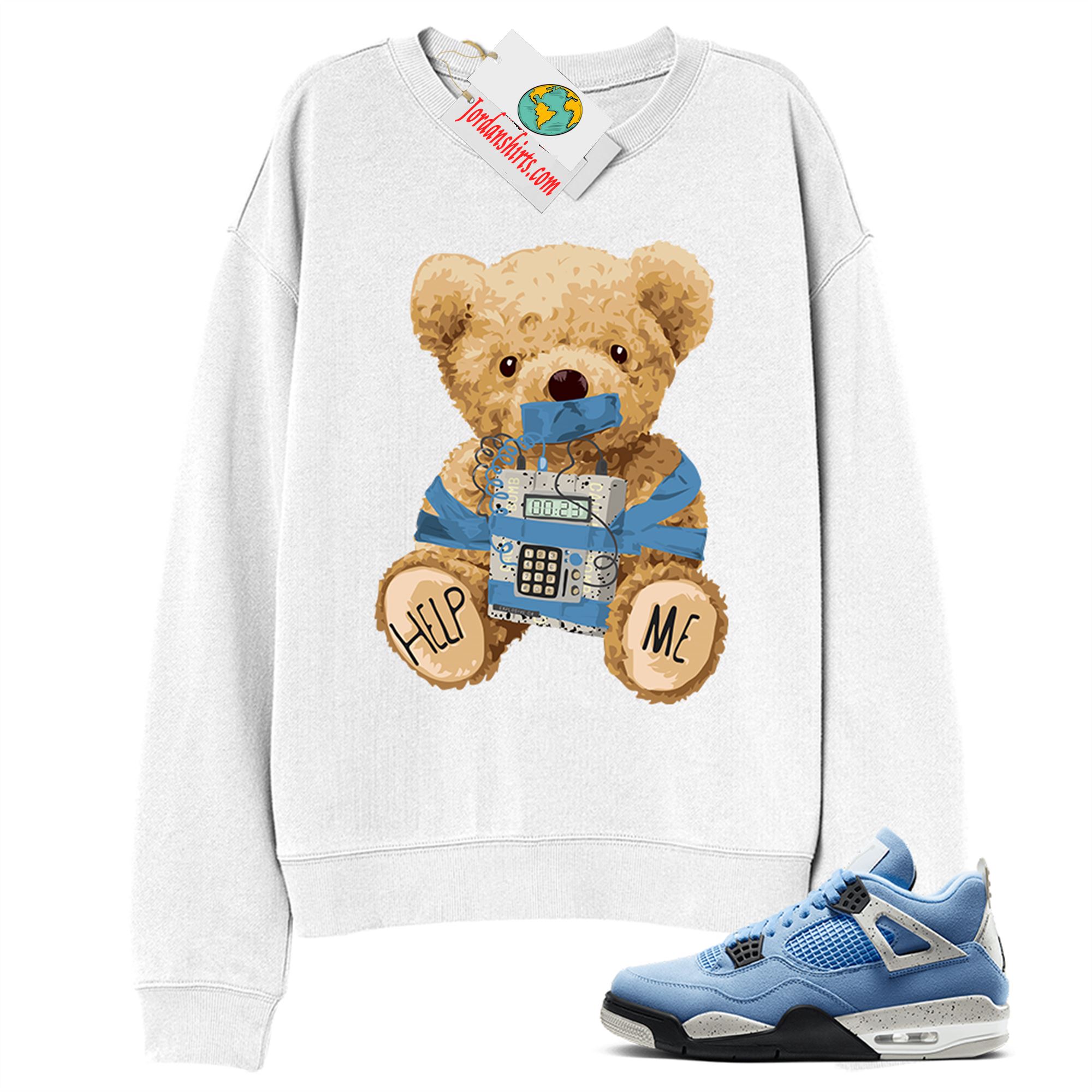 Jordan 4 Sweatshirt, Teddy Bear Bomb White Sweatshirt Air Jordan 4 University Blue 4s Plus Size Up To 5xl