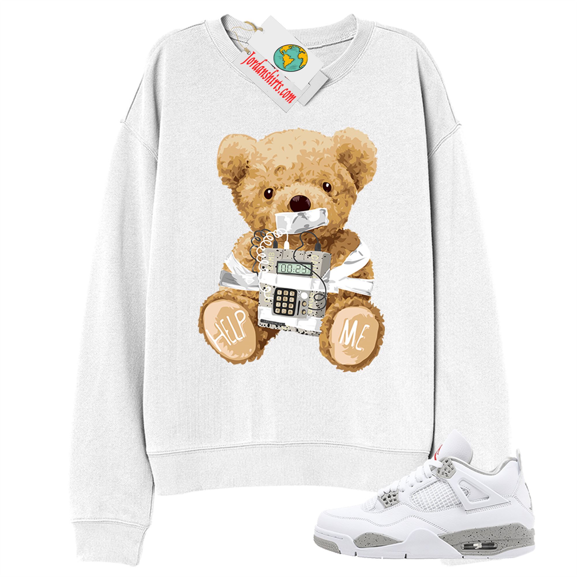 Jordan 4 Sweatshirt, Teddy Bear Bomb White Sweatshirt Air Jordan 4 White Oreo 4s Full Size Up To 5xl