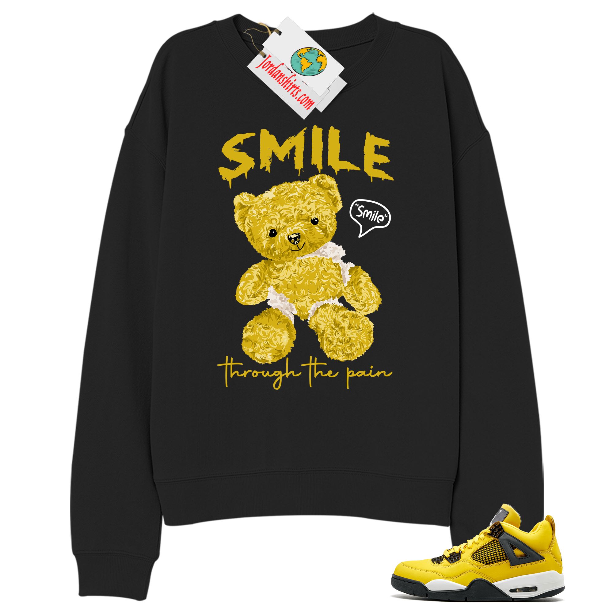 Jordan 4 Sweatshirt, Teddy Bear Broken Heart Black Sweatshirt Air Jordan 4 Tour Yellow Lightning 4s-trungten-3ohcz Plus Size Up To 5xl