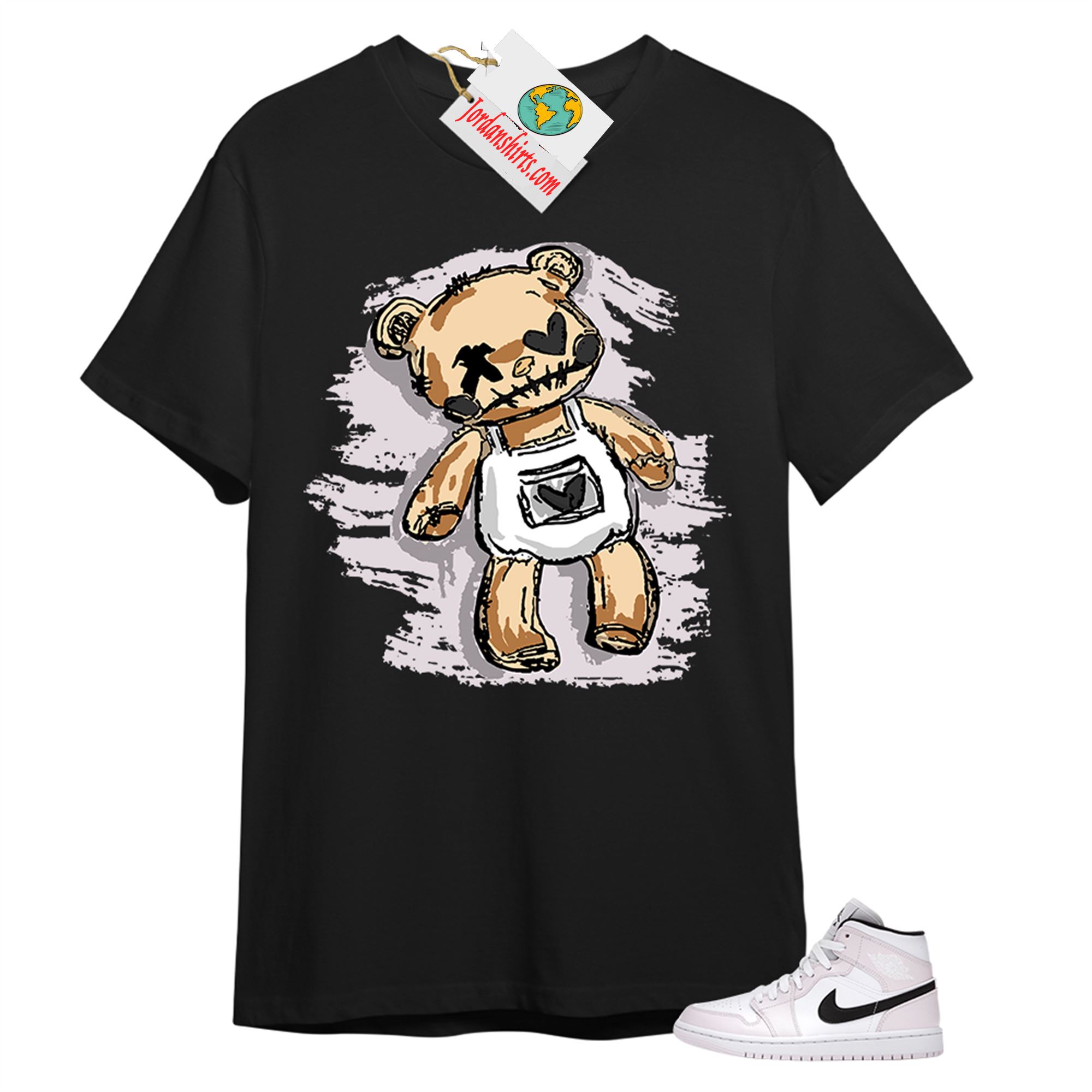 Jordan 1 Shirt, Teddy Bear Broken Heart Black T-shirt Air Jordan 1 Barely Rose 1s Plus Size Up To 5xl