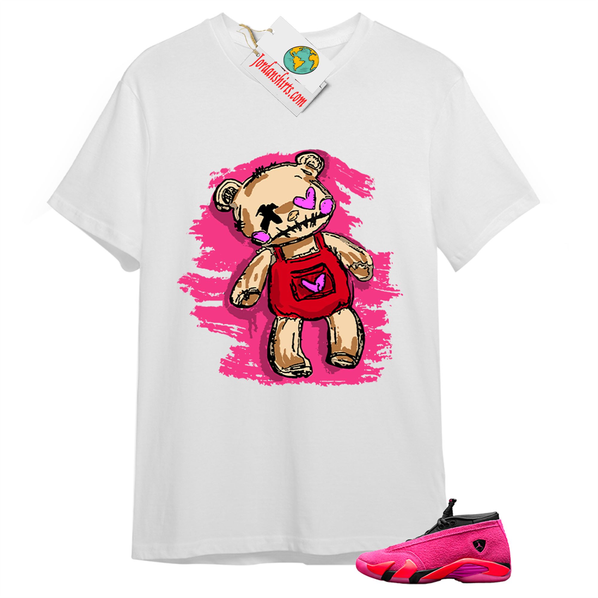 Jordan 14 Shirt, Teddy Bear Broken Heart White T-shirt Air Jordan 14 Wmns Shocking Pink 14s Size Up To 5xl