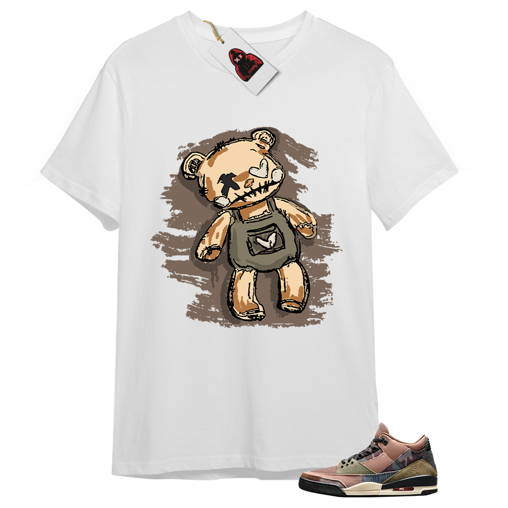 Jordan 3 Shirt, Teddy Bear Broken Heart White T-shirt Air Jordan 3 Camo 3s Full Size Up To 5xl