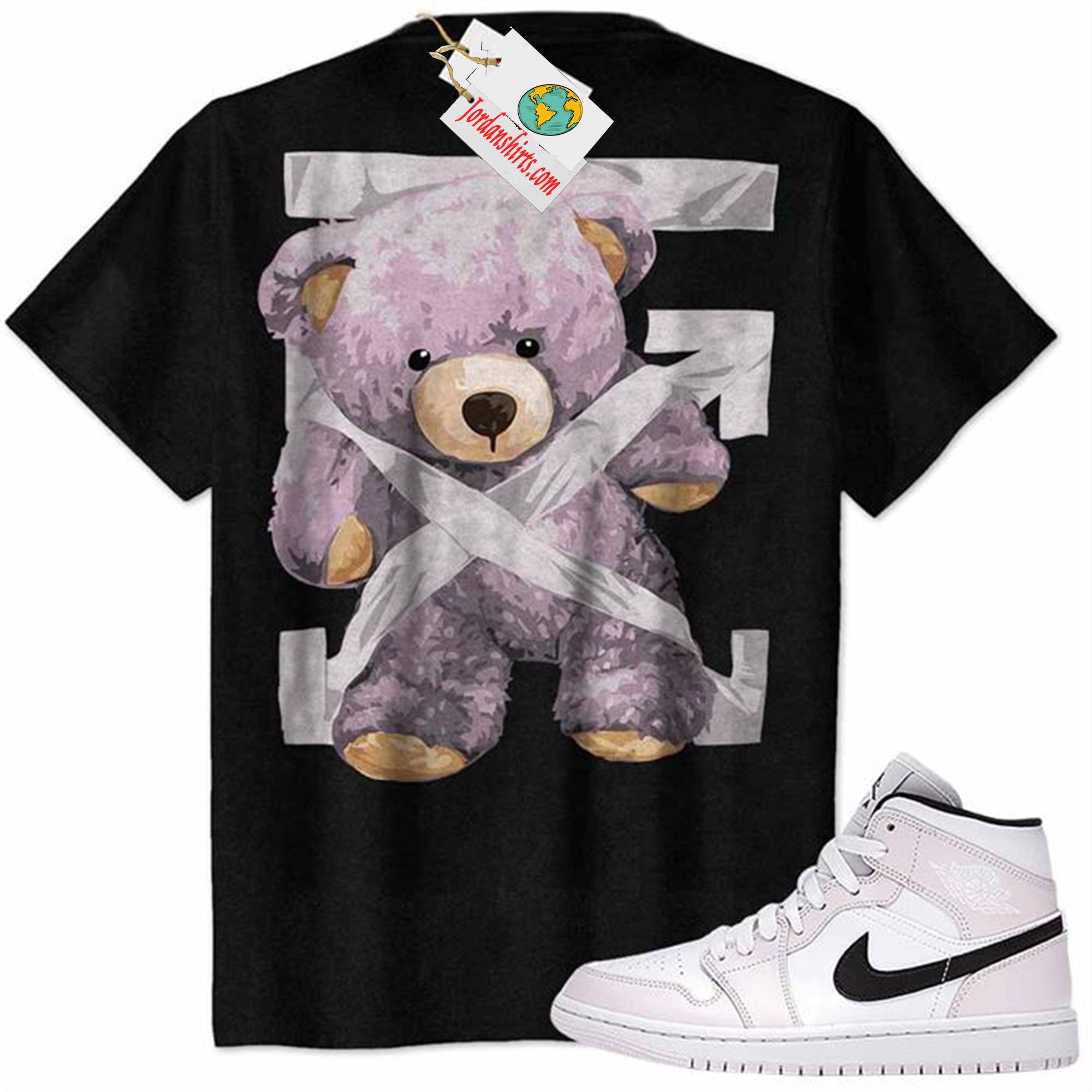 Jordan 1 Shirt, Teddy Bear Duck Tape Backside Black Air Jordan 1 Barely Rose 1s Plus Size Up To 5xl