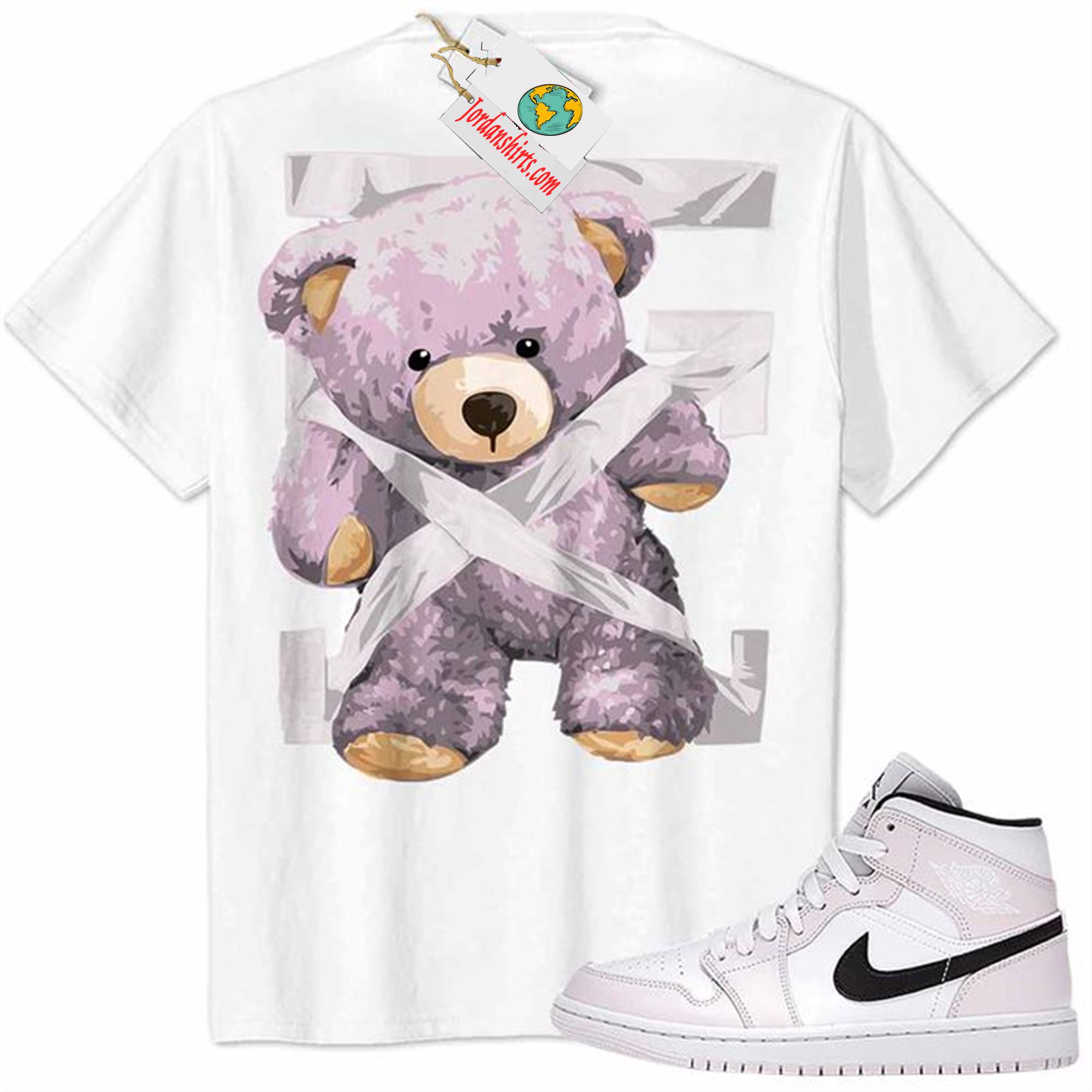 Jordan 1 Shirt, Teddy Bear Duck Tape Backside White Air Jordan 1 Barely Rose 1s Plus Size Up To 5xl