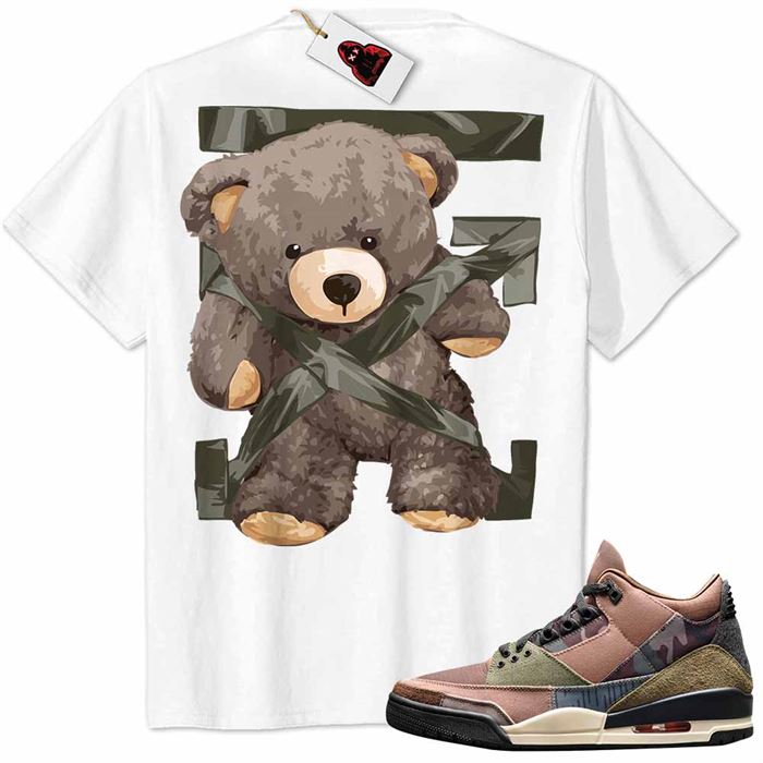 Jordan 3 Shirt, Teddy Bear Duck Tape Backside White Air Jordan 3 Camo 3s Plus Size Up To 5xl