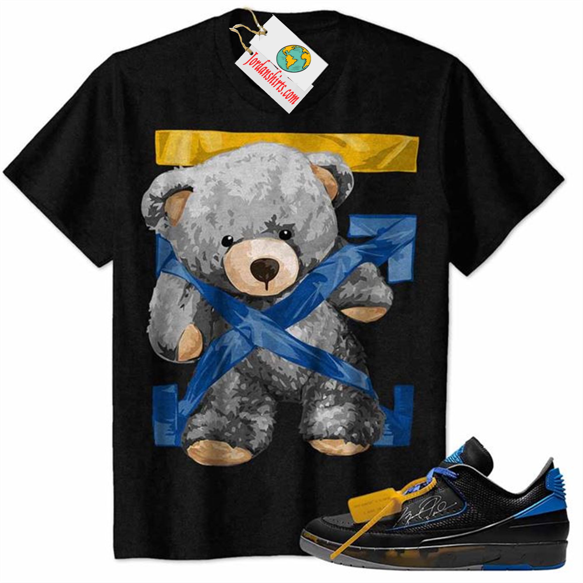 Jordan 2 Shirt, Teddy Bear Duck Tape Black Air Jordan 2 Low X Off-white Black And Varsity Royal 2s Plus Size Up To 5xl