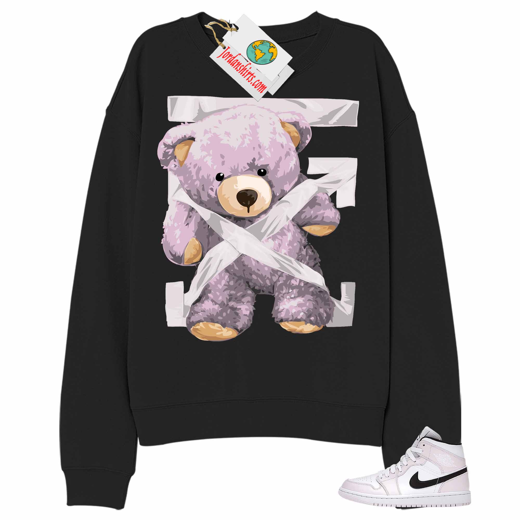 Jordan 1 Sweatshirt, Teddy Bear Duck Tape Black Sweatshirt Air Jordan 1 Barely Rose 1s Full Size Up To 5xl