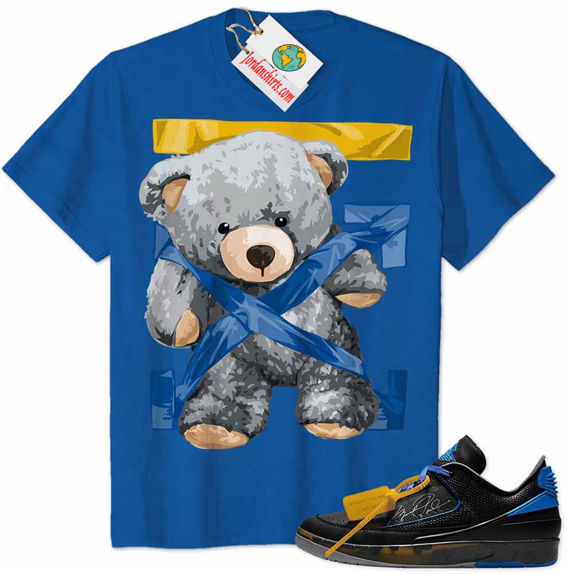 Jordan 2 Shirt, Teddy Bear Duck Tape Blue Air Jordan 2 Low X Off-white Black And Varsity Royal 2s Plus Size Up To 5xl