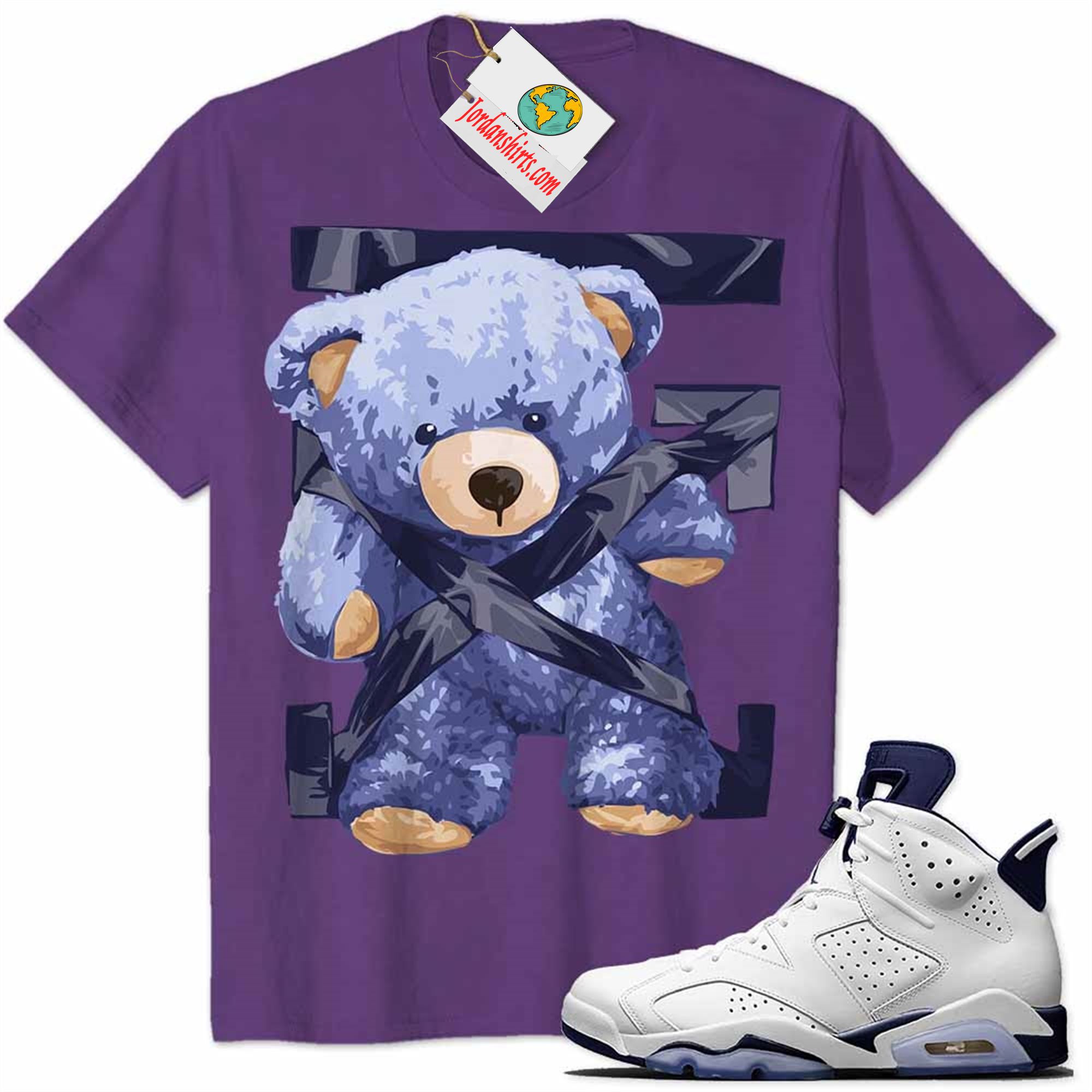 Jordan 6 Shirt, Teddy Bear Duck Tape Purple Air Jordan 6 Midnight Navy 6s Plus Size Up To 5xl