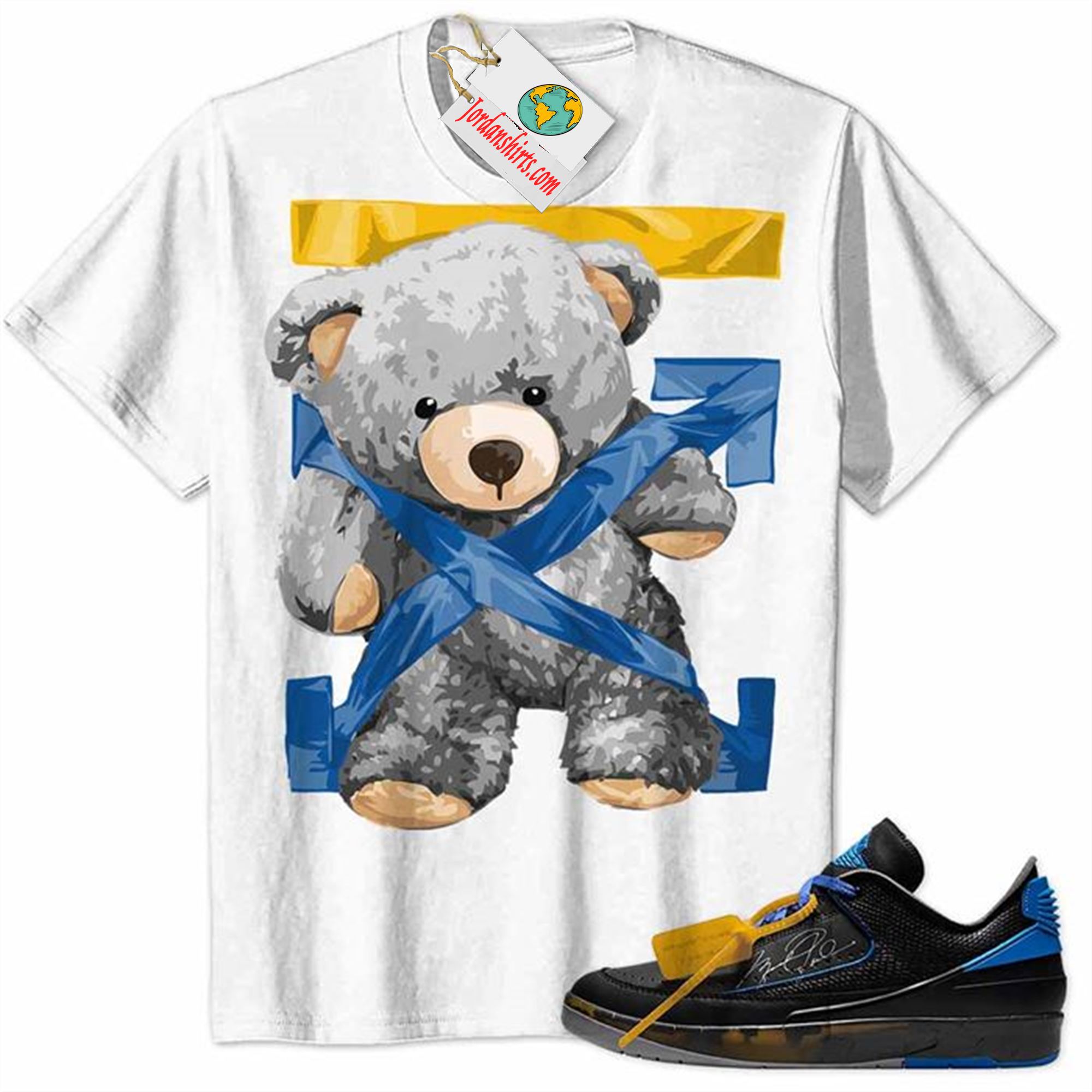 Jordan 2 Shirt, Teddy Bear Duck Tape White Air Jordan 2 Low X Off-white Black And Varsity Royal 2s Full Size Up To 5xl