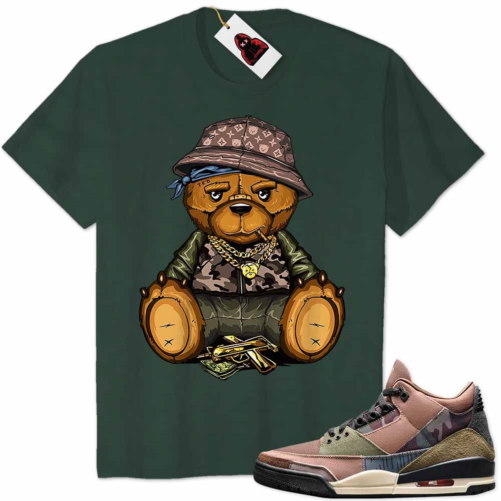 Jordan 3 Shirt, Teddy Bear Gangster With Gun Money Forest Air Jordan 3 Patchwork 3s Full Size Up To 5xl