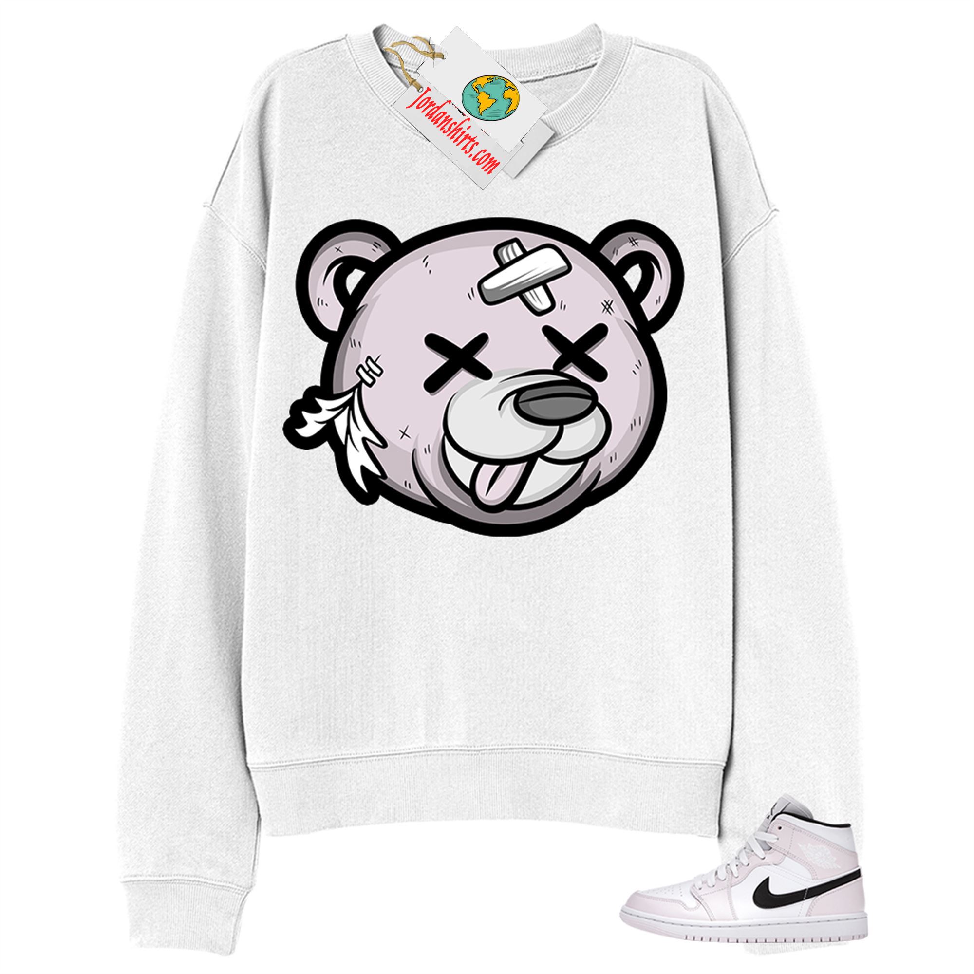 Jordan 1 Sweatshirt, Teddy Bear Head White Sweatshirt Air Jordan 1 Barely Rose 1s Size Up To 5xl