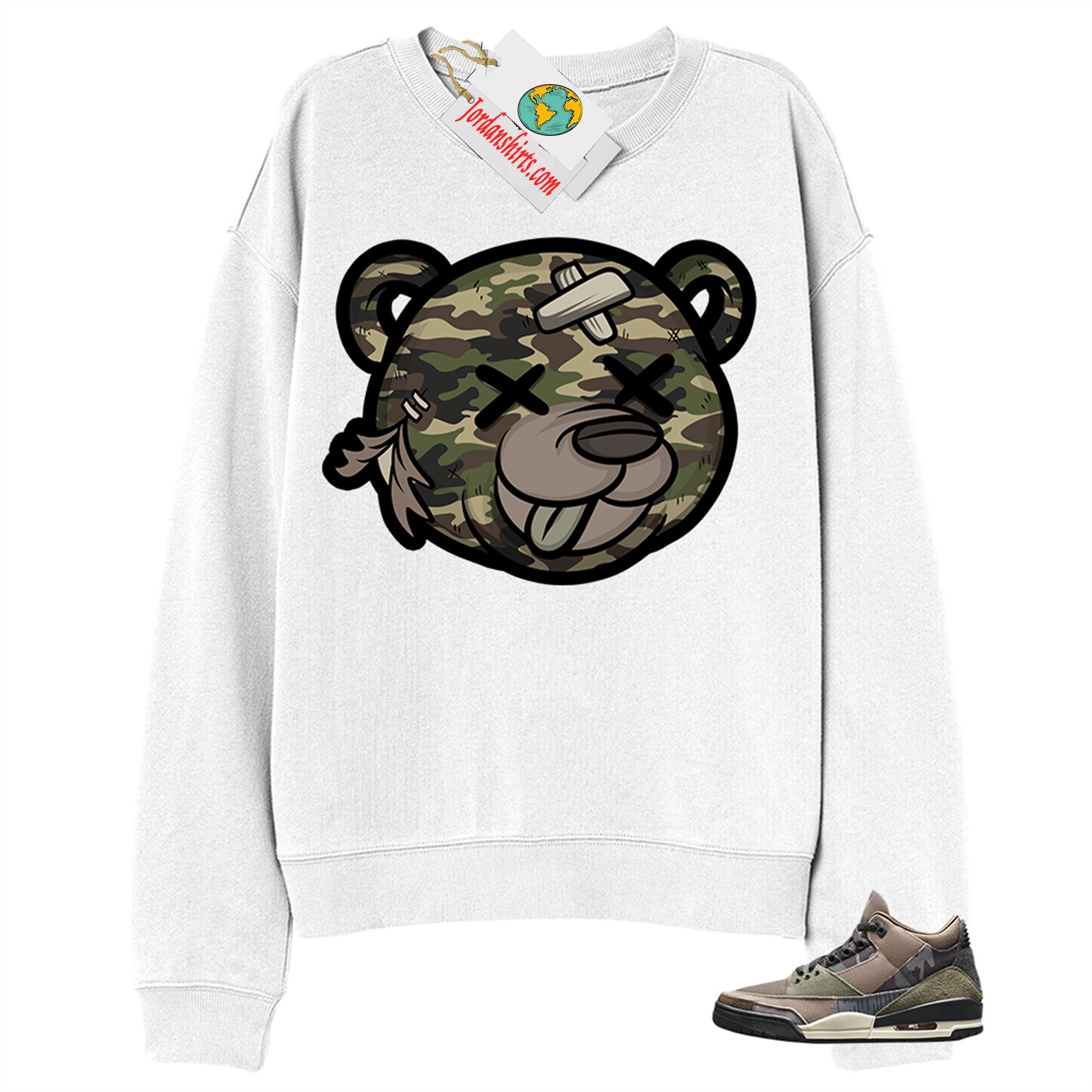 Jordan 3 Sweatshirt, Teddy Bear Head White Sweatshirt Air Jordan 3 Camo 3s Plus Size Up To 5xl