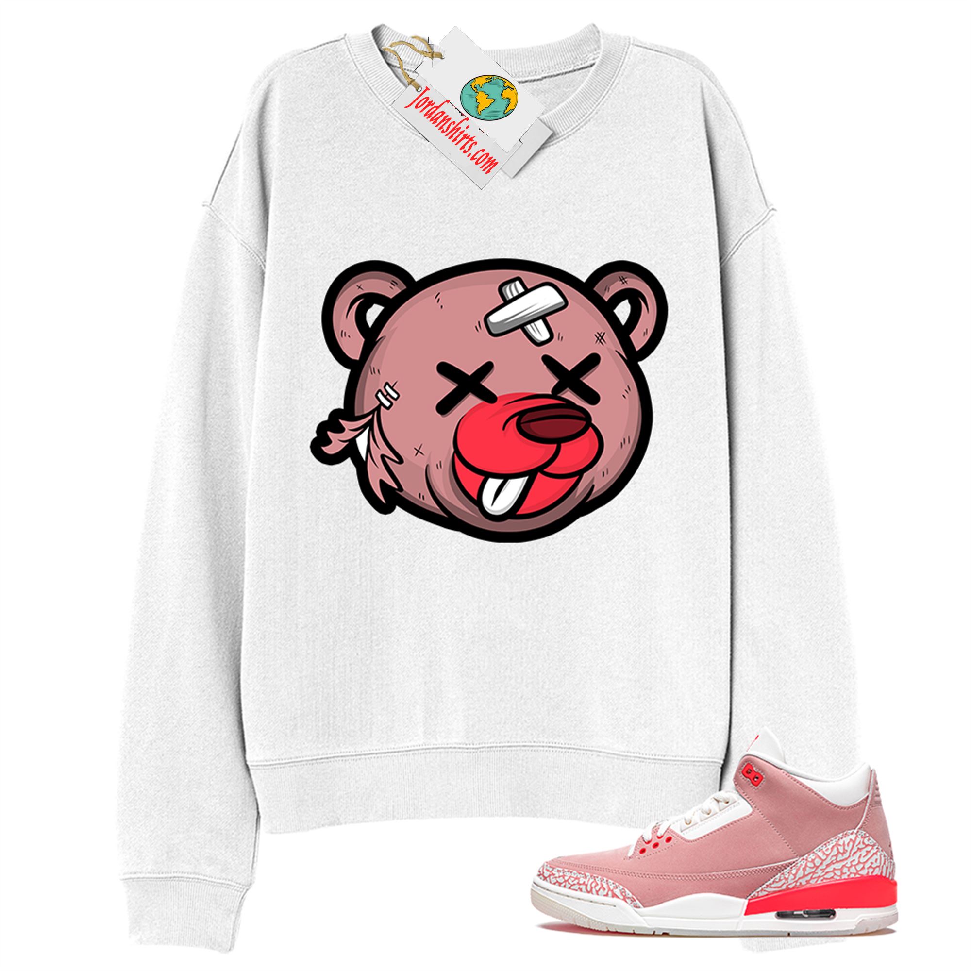 Jordan 3 Sweatshirt, Teddy Bear Head White Sweatshirt Air Jordan 3 Rust Pink 3s Full Size Up To 5xl