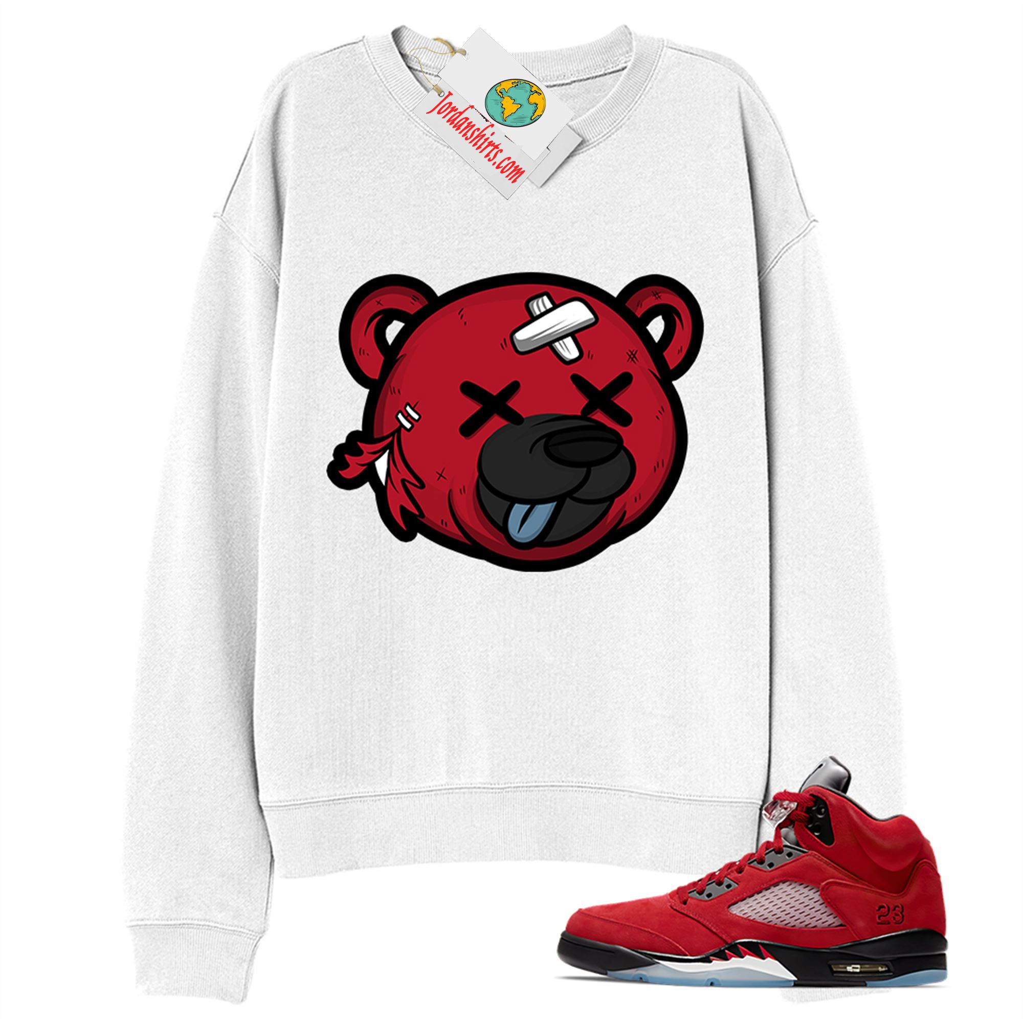 Jordan 5 Sweatshirt, Teddy Bear Head White Sweatshirt Air Jordan 5 Raging Bull 5s Plus Size Up To 5xl