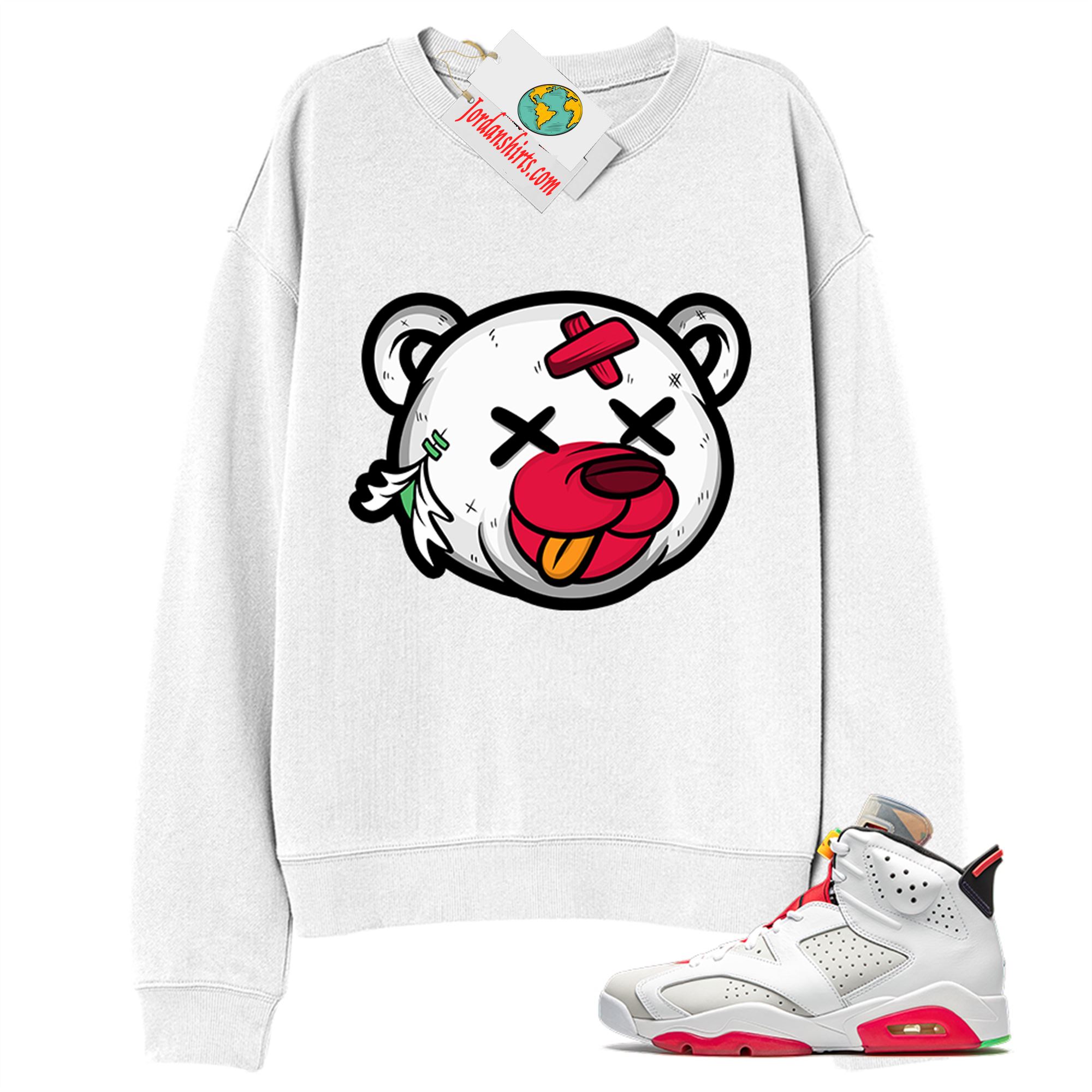 Jordan 6 Sweatshirt, Teddy Bear Head White Sweatshirt Air Jordan 6 Hare 6s Size Up To 5xl