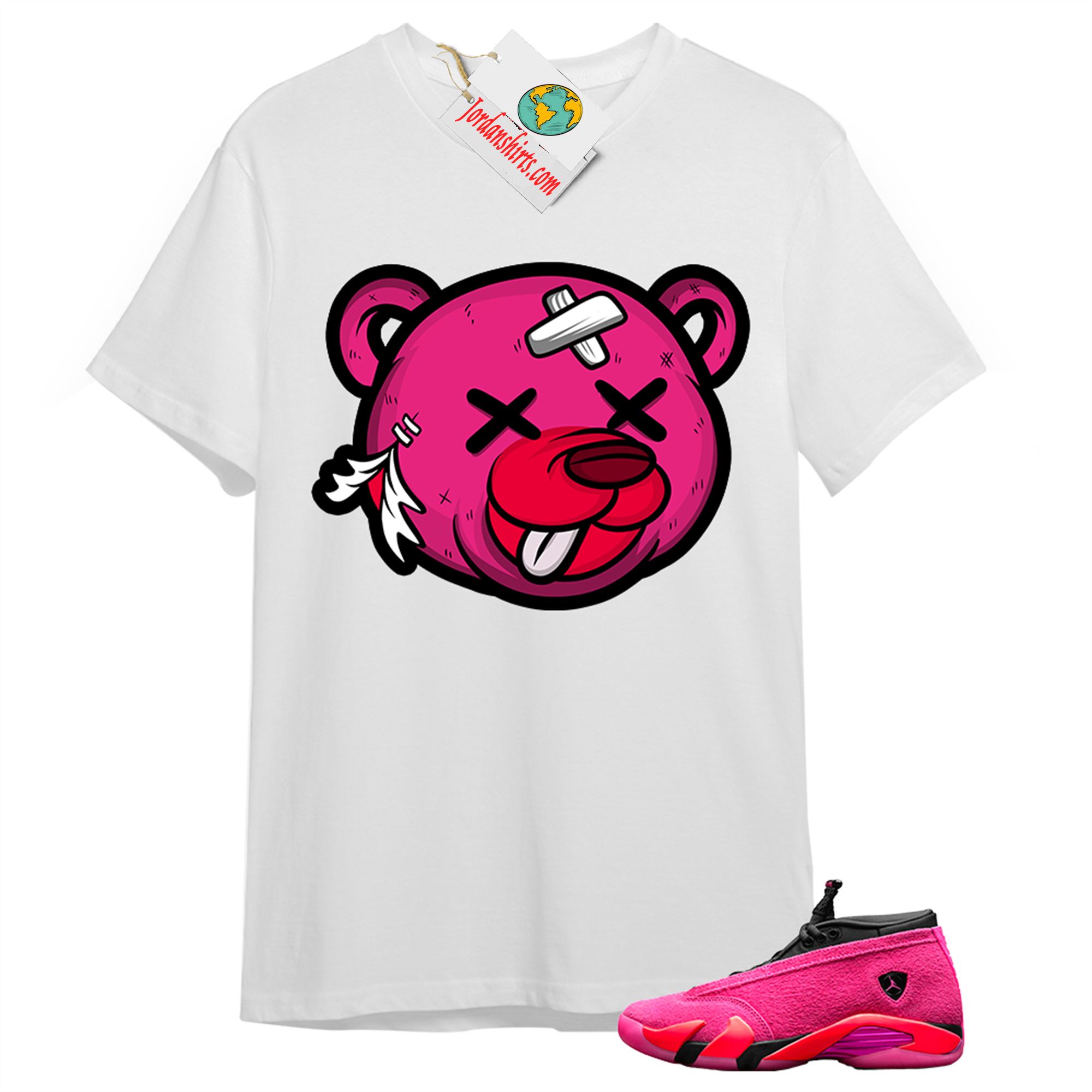 Jordan 14 Shirt, Teddy Bear Head White T-shirt Air Jordan 14 Wmns Shocking Pink 14s Full Size Up To 5xl
