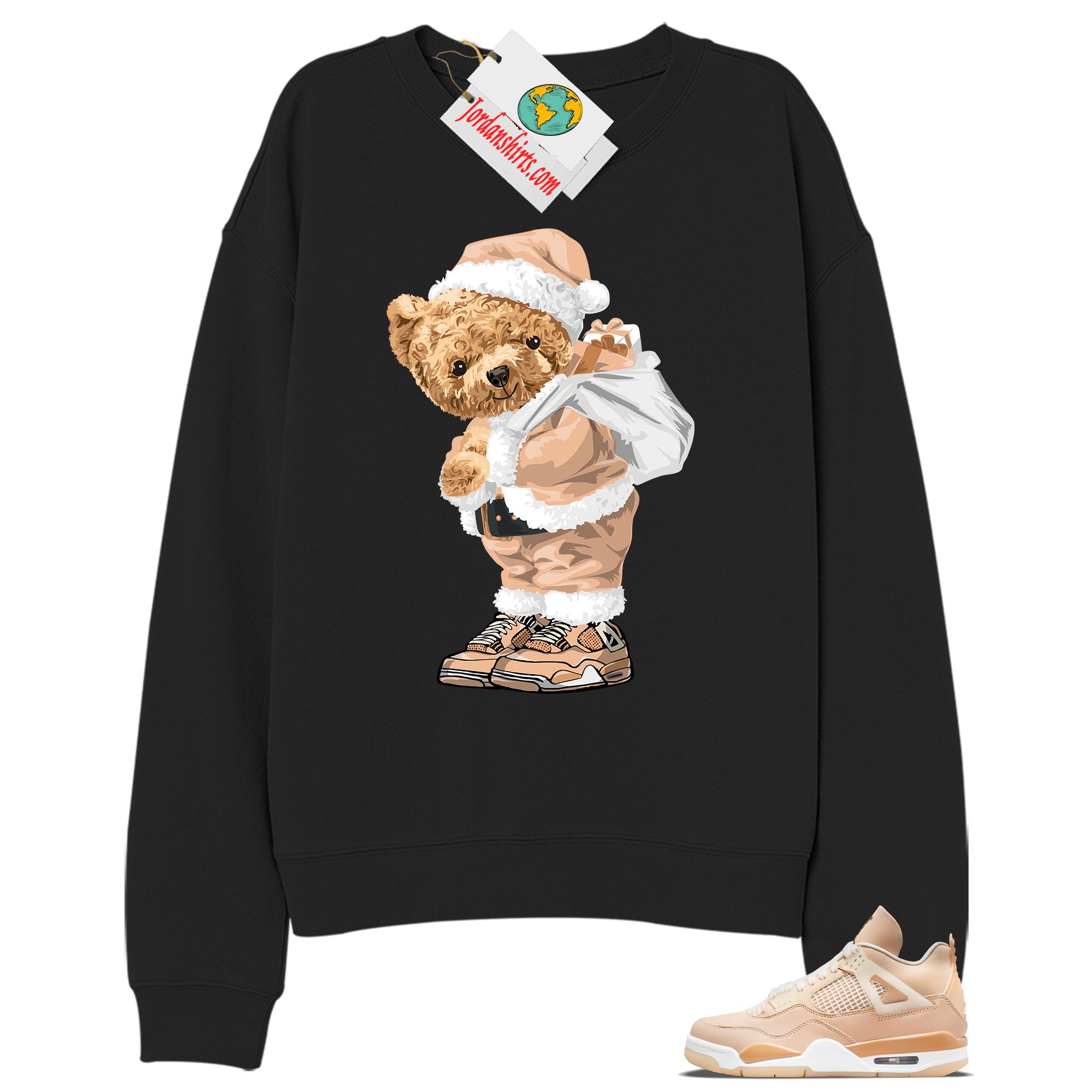 Jordan 4 Sweatshirt, Teddy Bear In Santa Claus Black Sweatshirt Air Jordan 4 Shimmer 4s Plus Size Up To 5xl