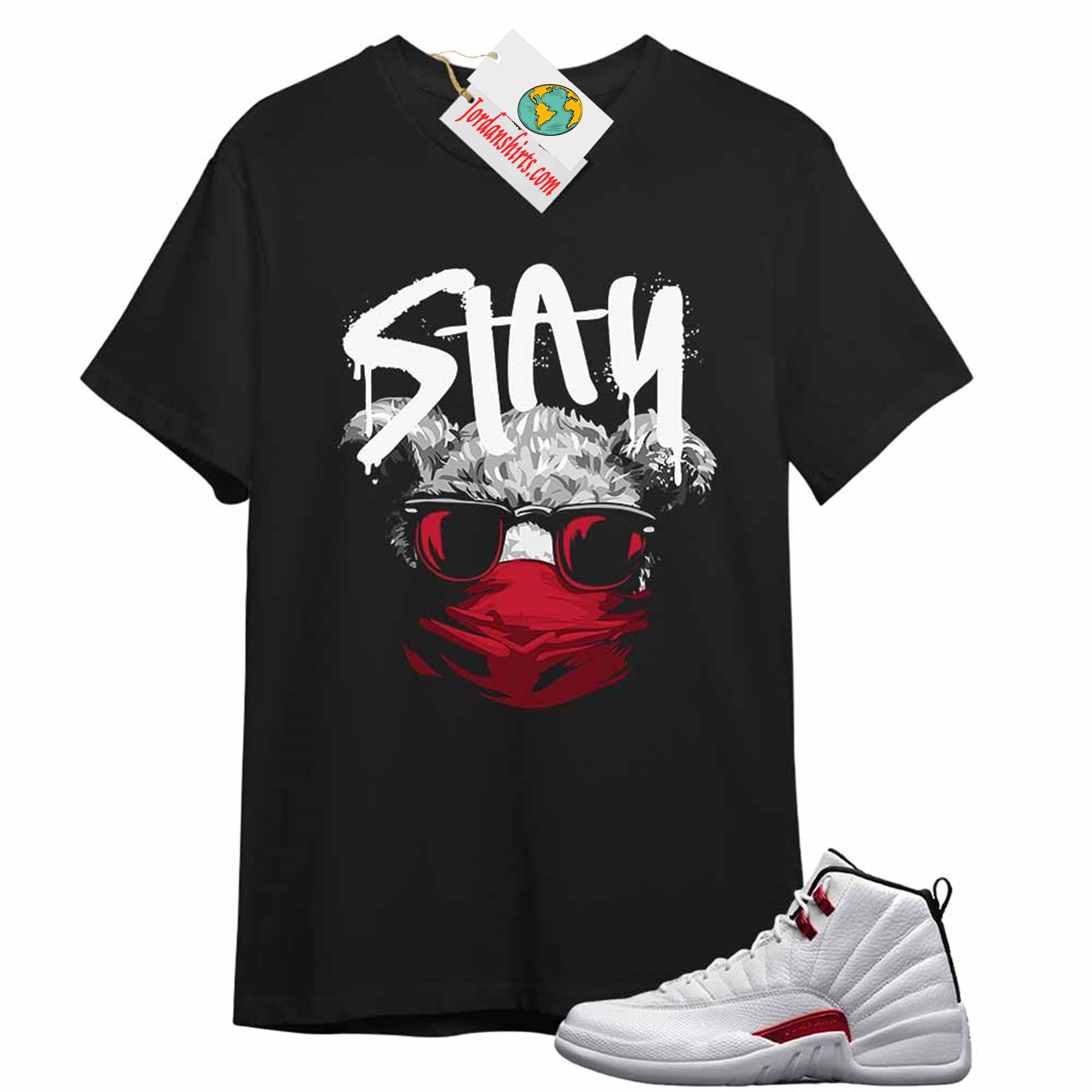 Jordan 12 Shirt, Teddy Bear In Sunglasses _ Face Mask Black T-shirt Air Jordan 12 Twist 12s Size Up To 5xl