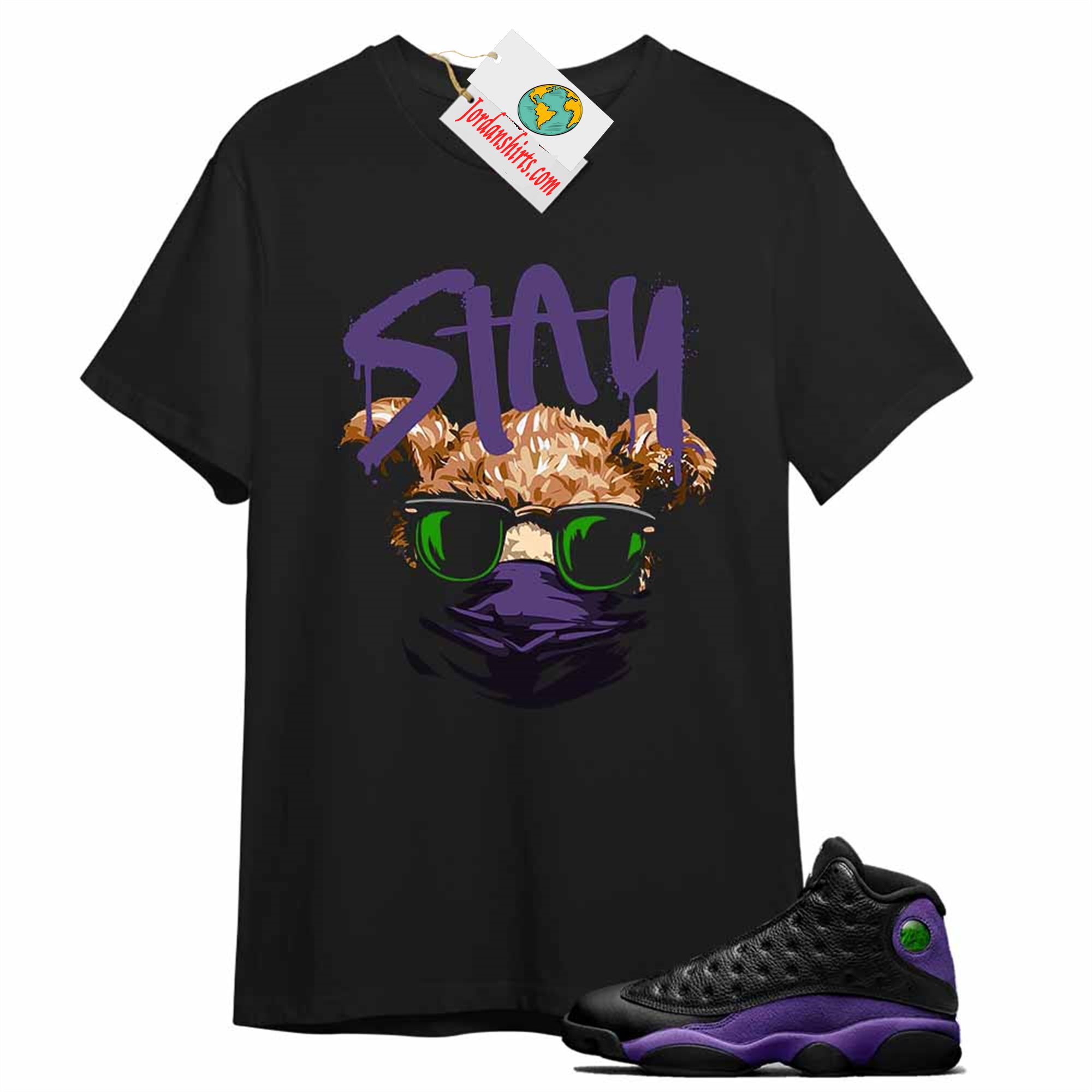 Jordan 13 Shirt, Teddy Bear In Sunglasses _ Face Mask Black T-shirt Air Jordan 13 Court Purple 13s Full Size Up To 5xl