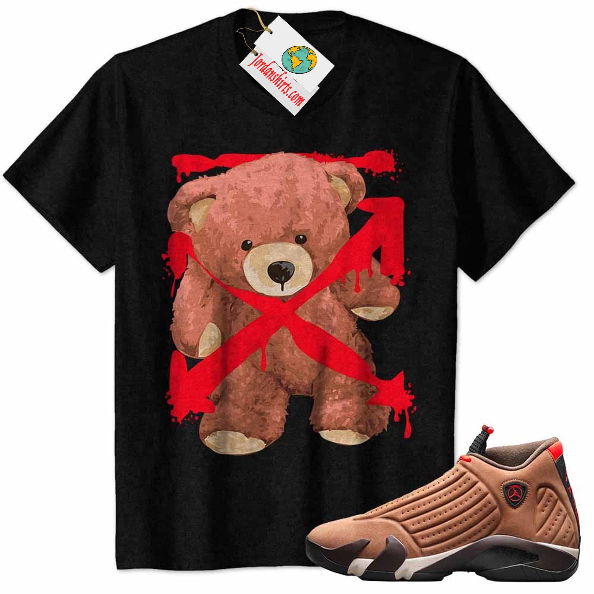 Jordan 14 Shirt, Teddy Bear Off White Paint Dripping Black Air Jordan 14 Winterized 14s Plus Size Up To 5xl