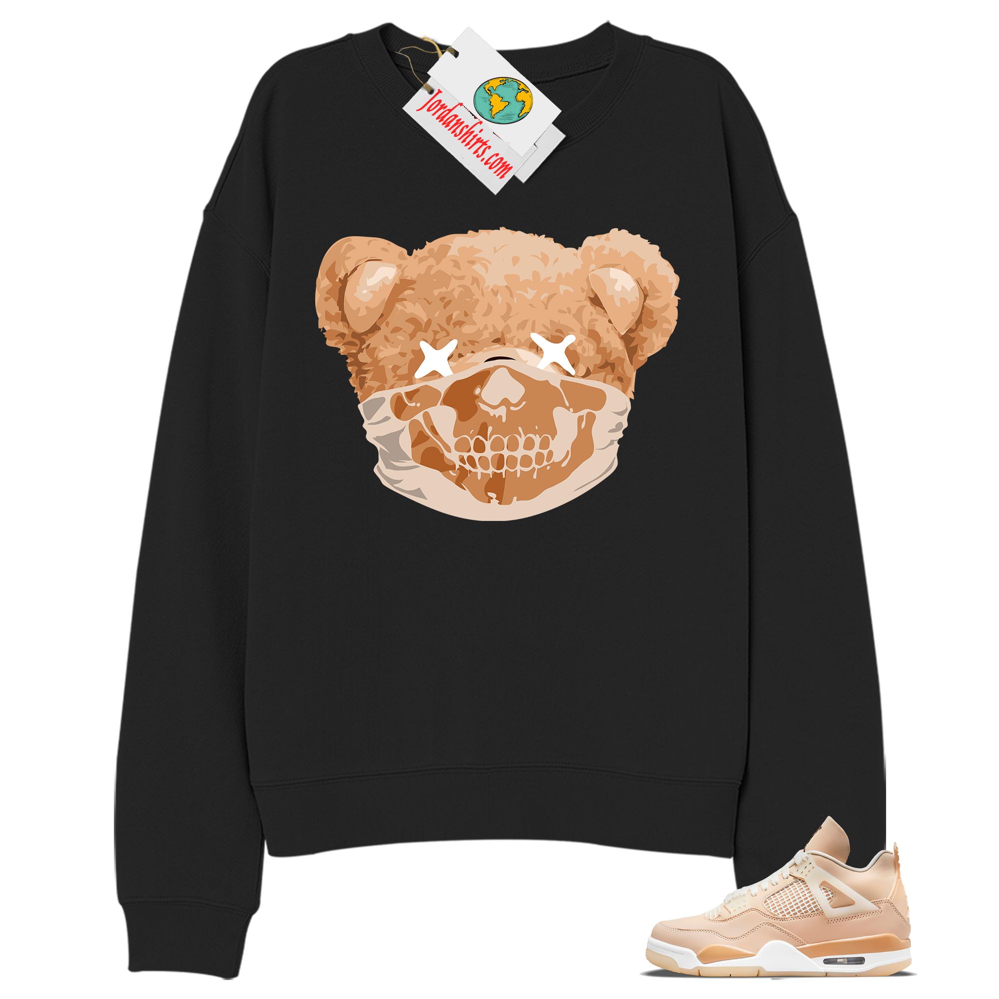 Jordan 4 Sweatshirt, Teddy Bear Skull Bandana Black Sweatshirt Air Jordan 4 Shimmer 4s Full Size Up To 5xl