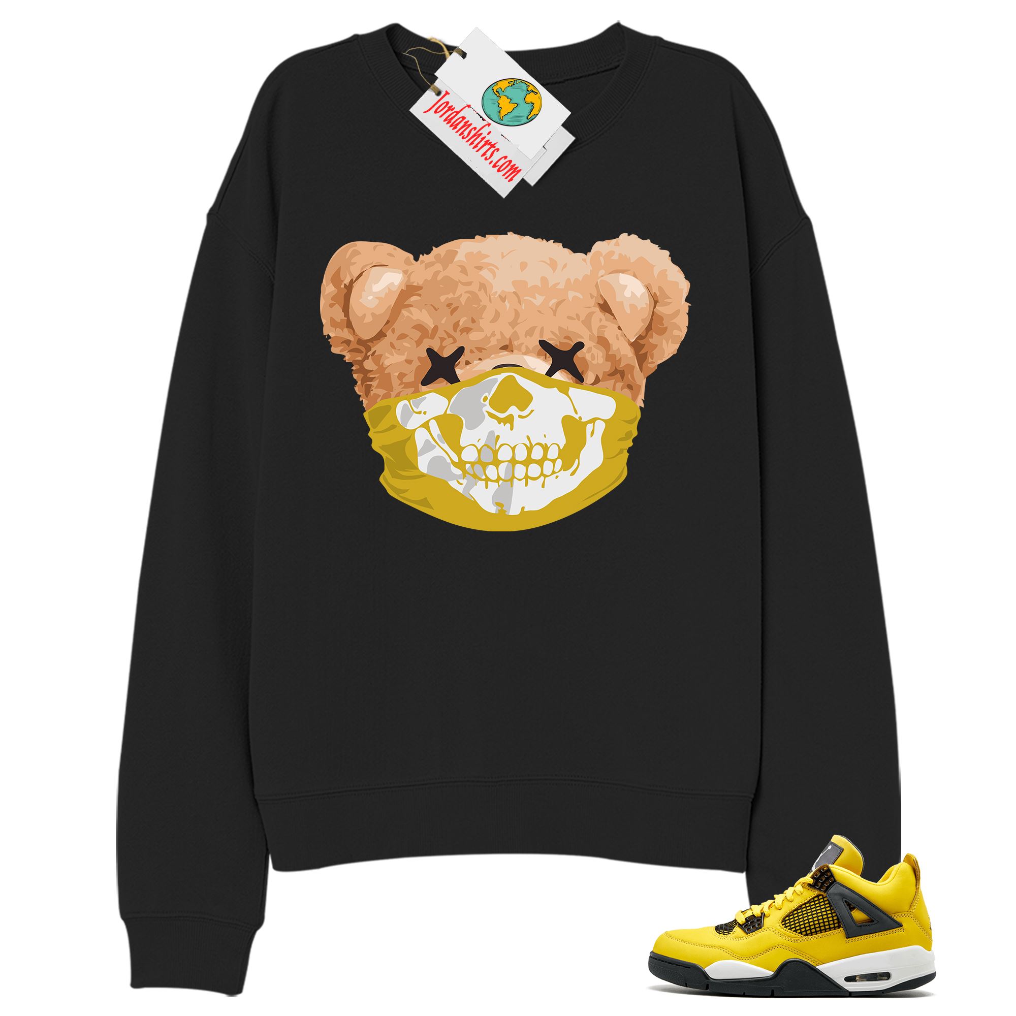 Jordan 4 Sweatshirt, Teddy Bear Skull Bandana Black Sweatshirt Air Jordan 4 Tour Yellow Lightning 4s Plus Size Up To 5xl