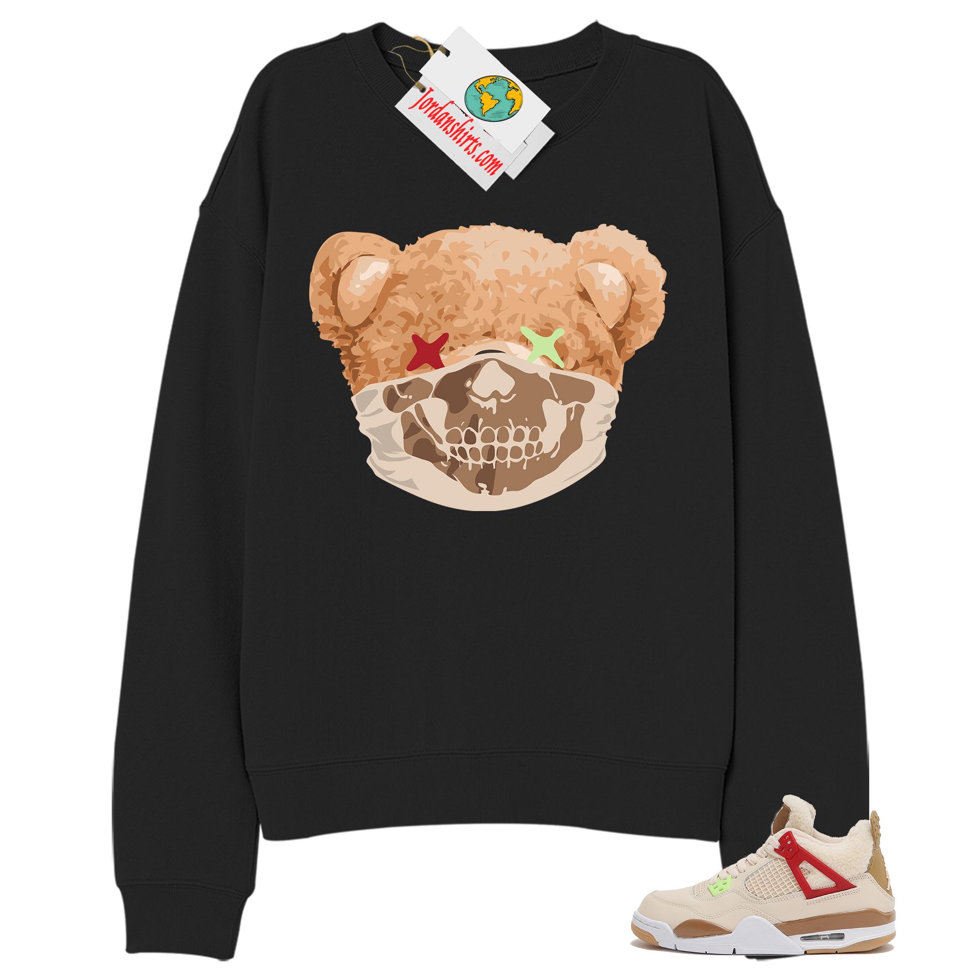 Jordan 4 Sweatshirt, Teddy Bear Skull Bandana Black Sweatshirt Air Jordan 4 Wild Things 4s Plus Size Up To 5xl