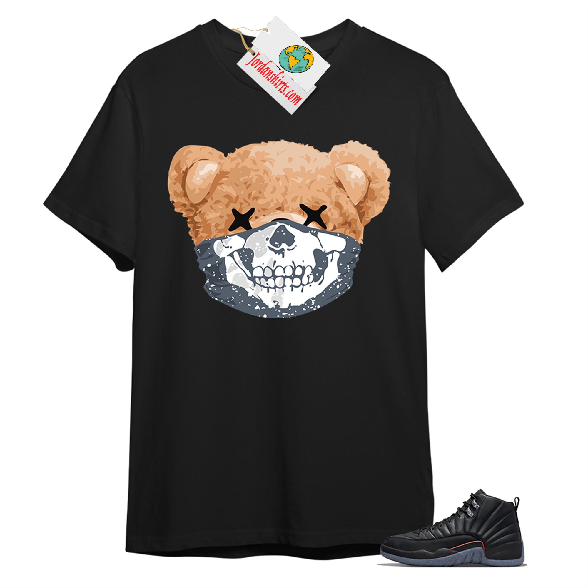 Jordan 12 Shirt, Teddy Bear Skull Bandana Black T-shirt Air Jordan 12 Utility Grind 12s Size Up To 5xl