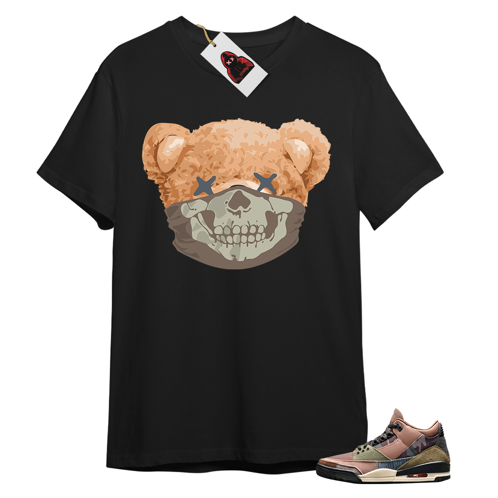 Jordan 3 Shirt, Teddy Bear Skull Bandana Black T-shirt Air Jordan 3 Camo 3s Size Up To 5xl