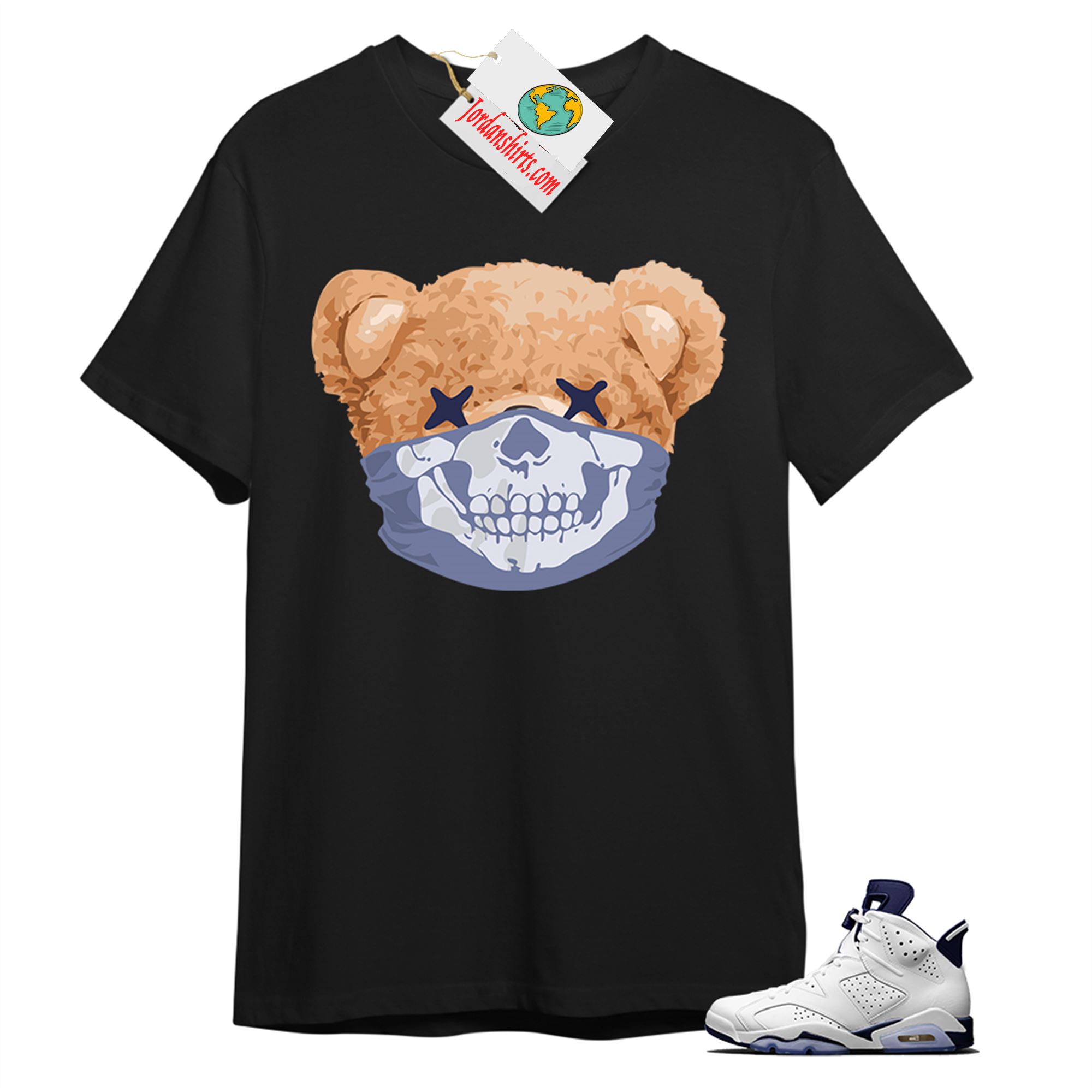 Jordan 6 Shirt, Teddy Bear Skull Bandana Black T-shirt Air Jordan 6 Midnight Navy 6s Size Up To 5xl