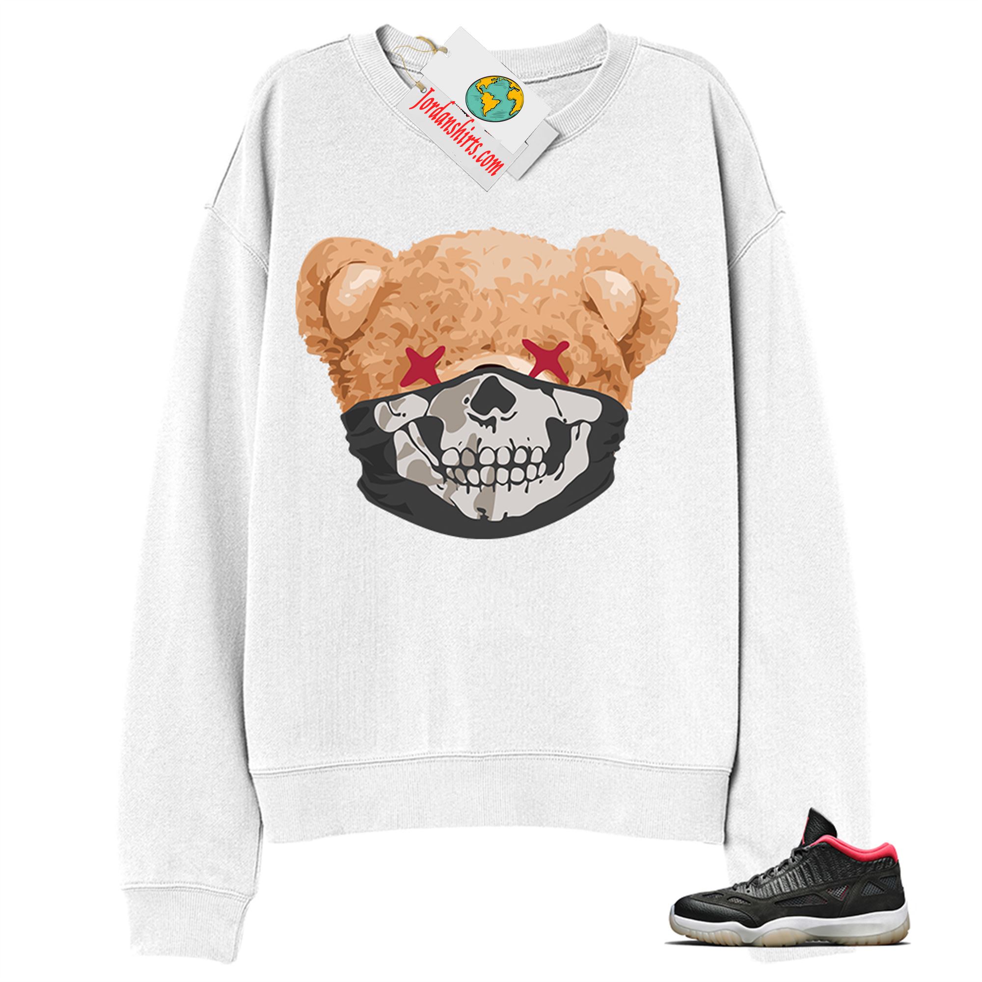 Jordan 11 Sweatshirt, Teddy Bear Skull Bandana White Sweatshirt Air Jordan 11 Bred 11s Plus Size Up To 5xl