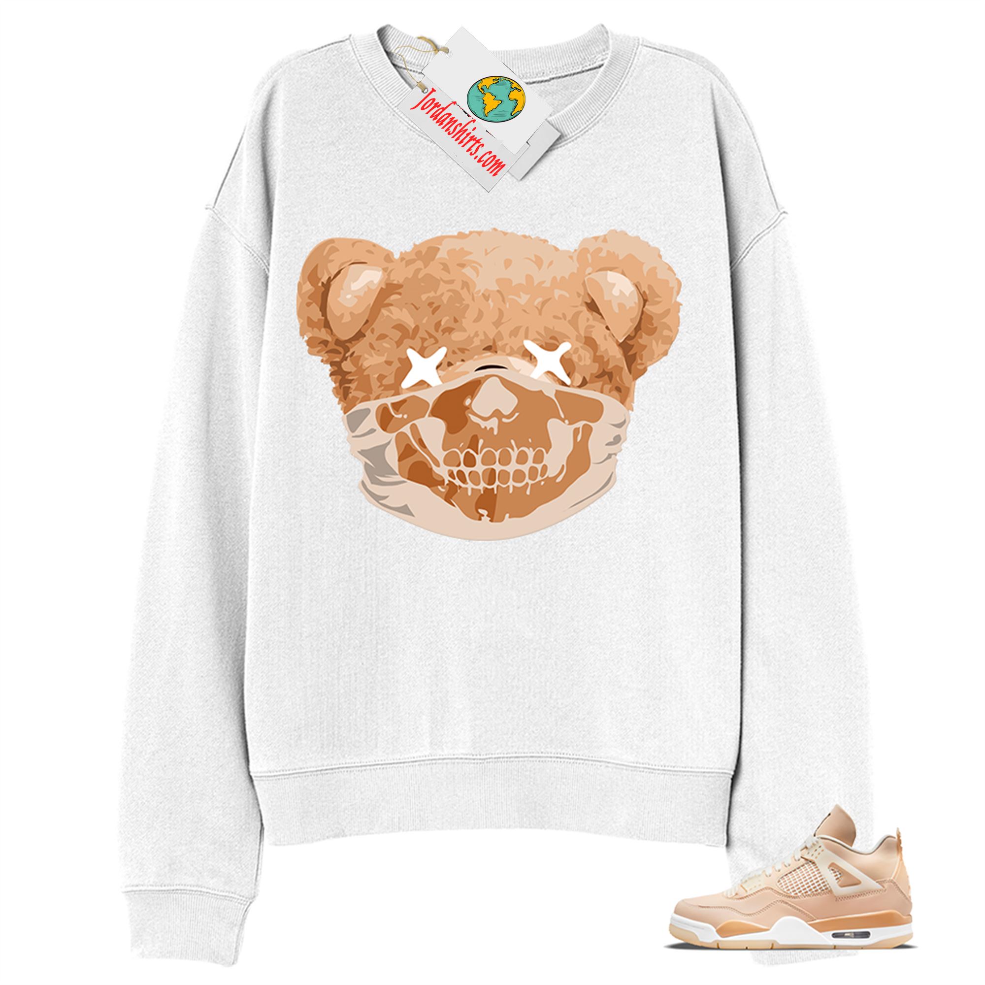Jordan 4 Sweatshirt, Teddy Bear Skull Bandana White Sweatshirt Air Jordan 4 Shimmer 4s Full Size Up To 5xl